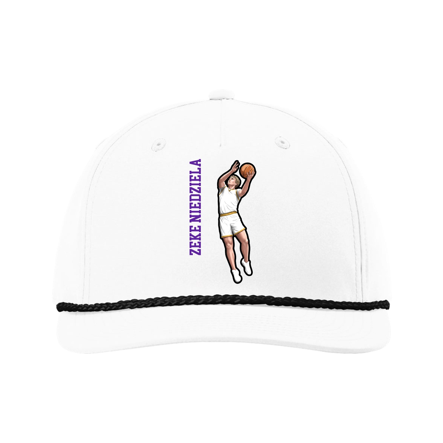 Five-Panel Classic Rope Cap — Name Vertical in White