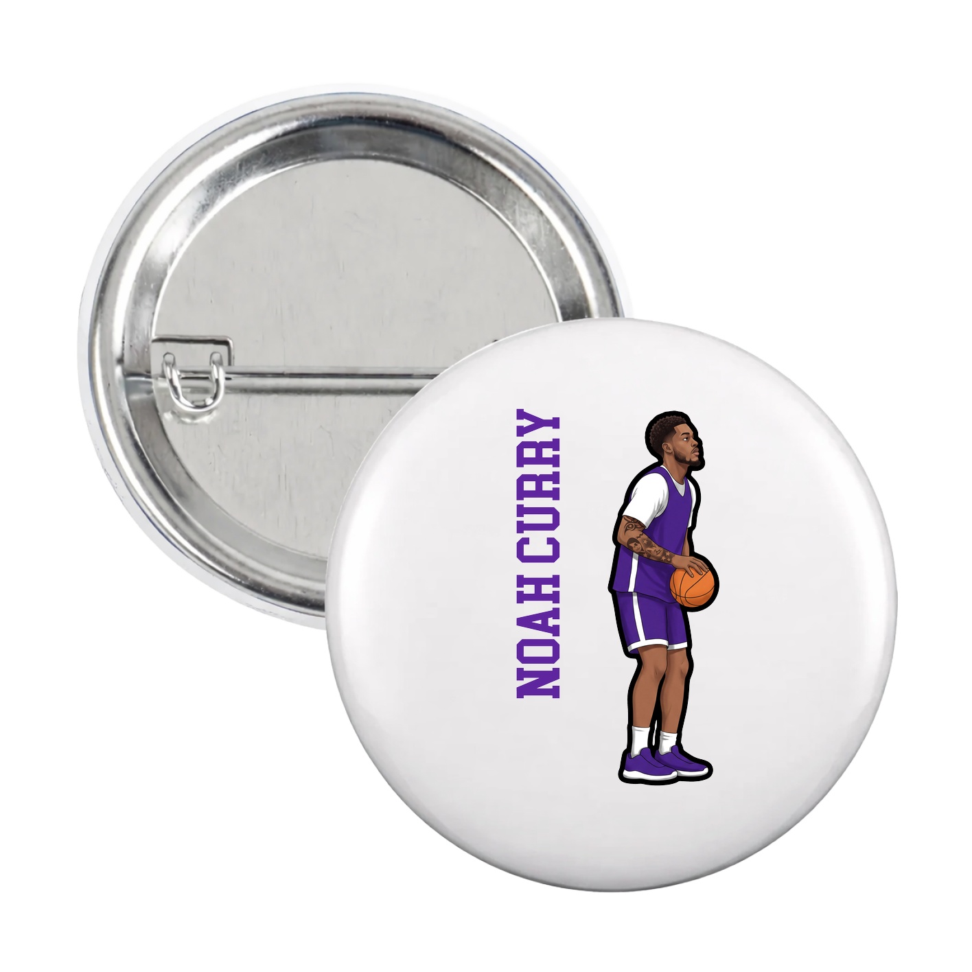 Game Day Button — Name Vertical in White