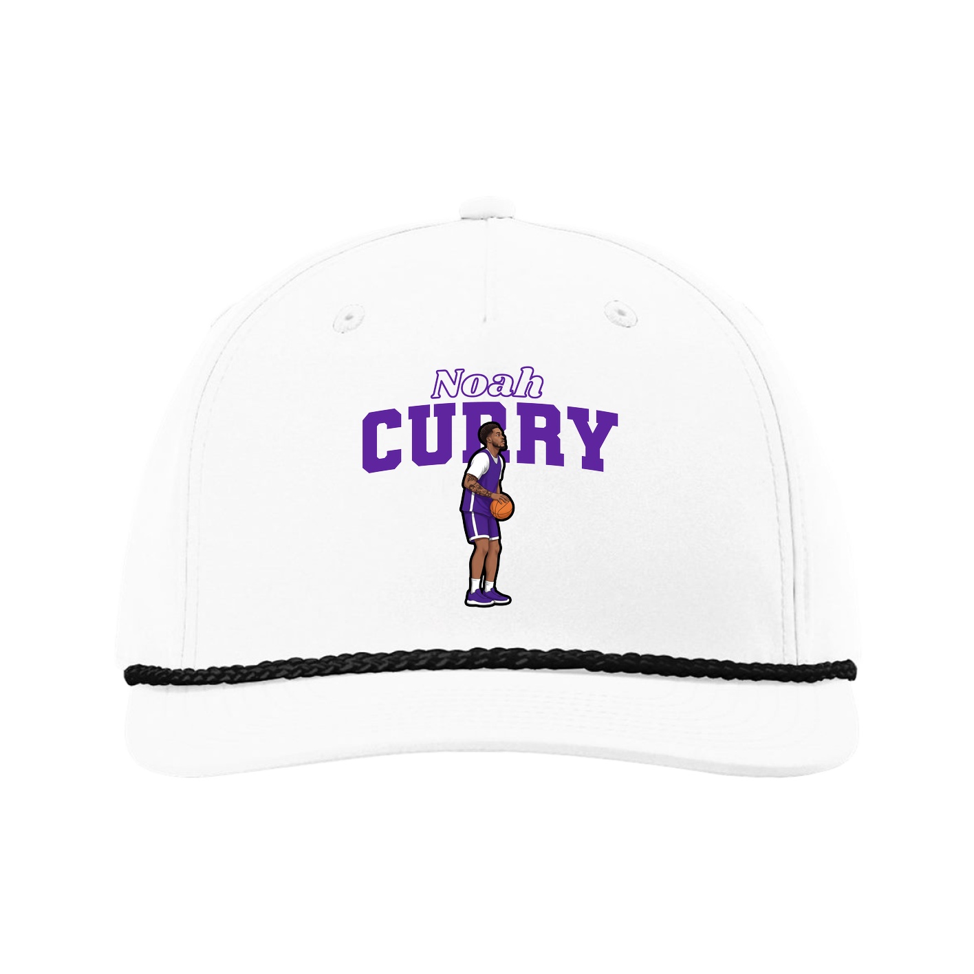 Five-Panel Classic Rope Cap — Name Arch in White