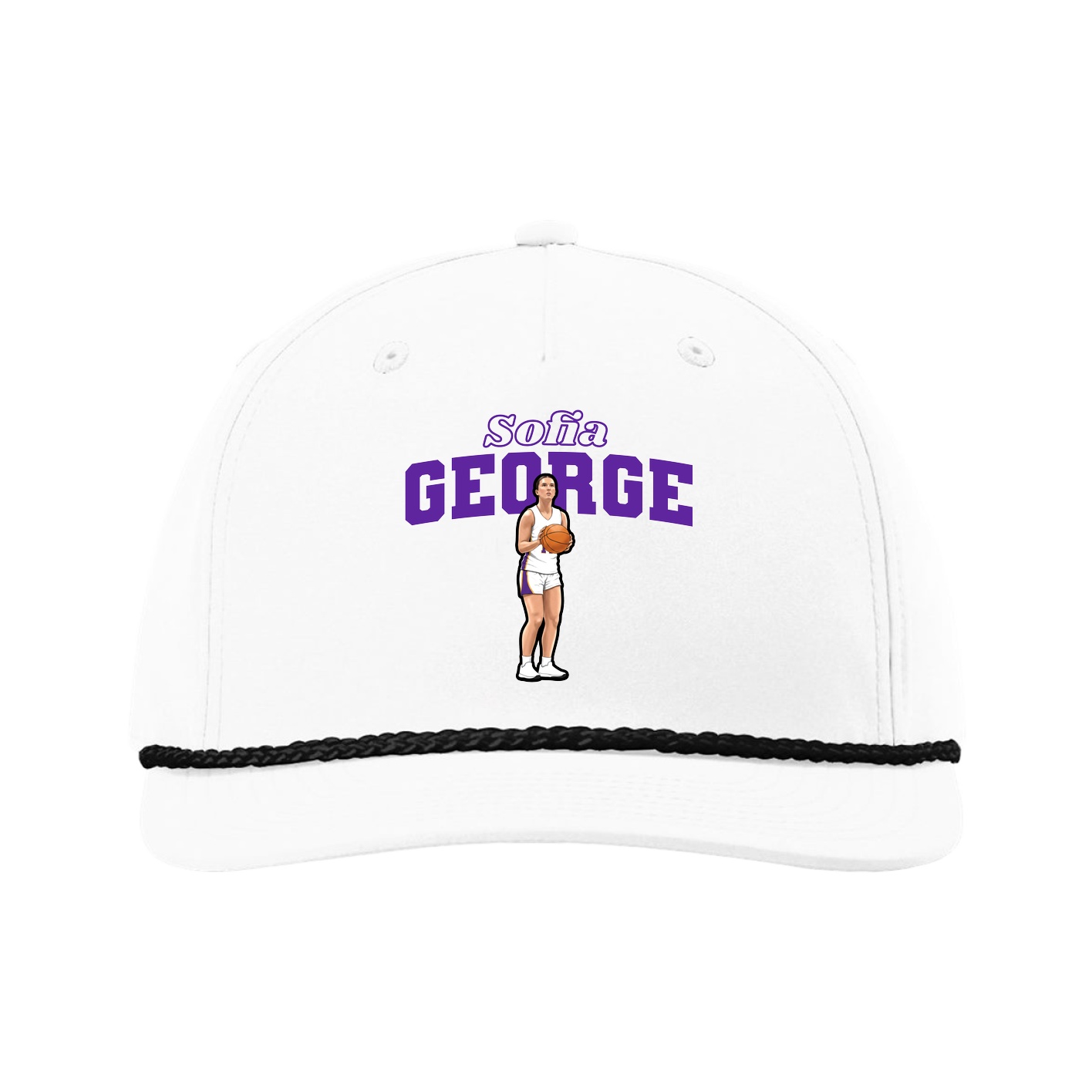 Five-Panel Classic Rope Cap — Name Arch in White