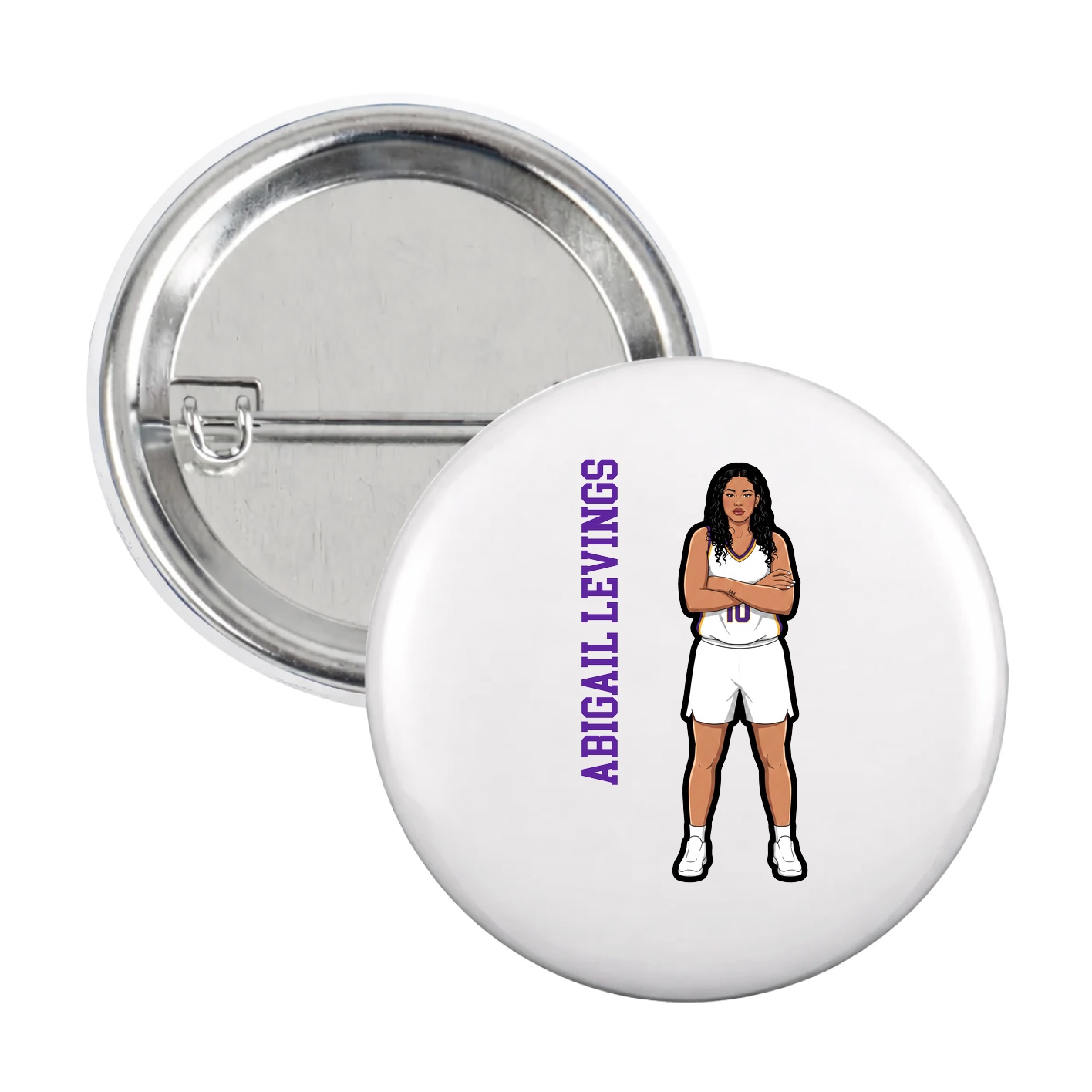 Game Day Button — Name Vertical in White