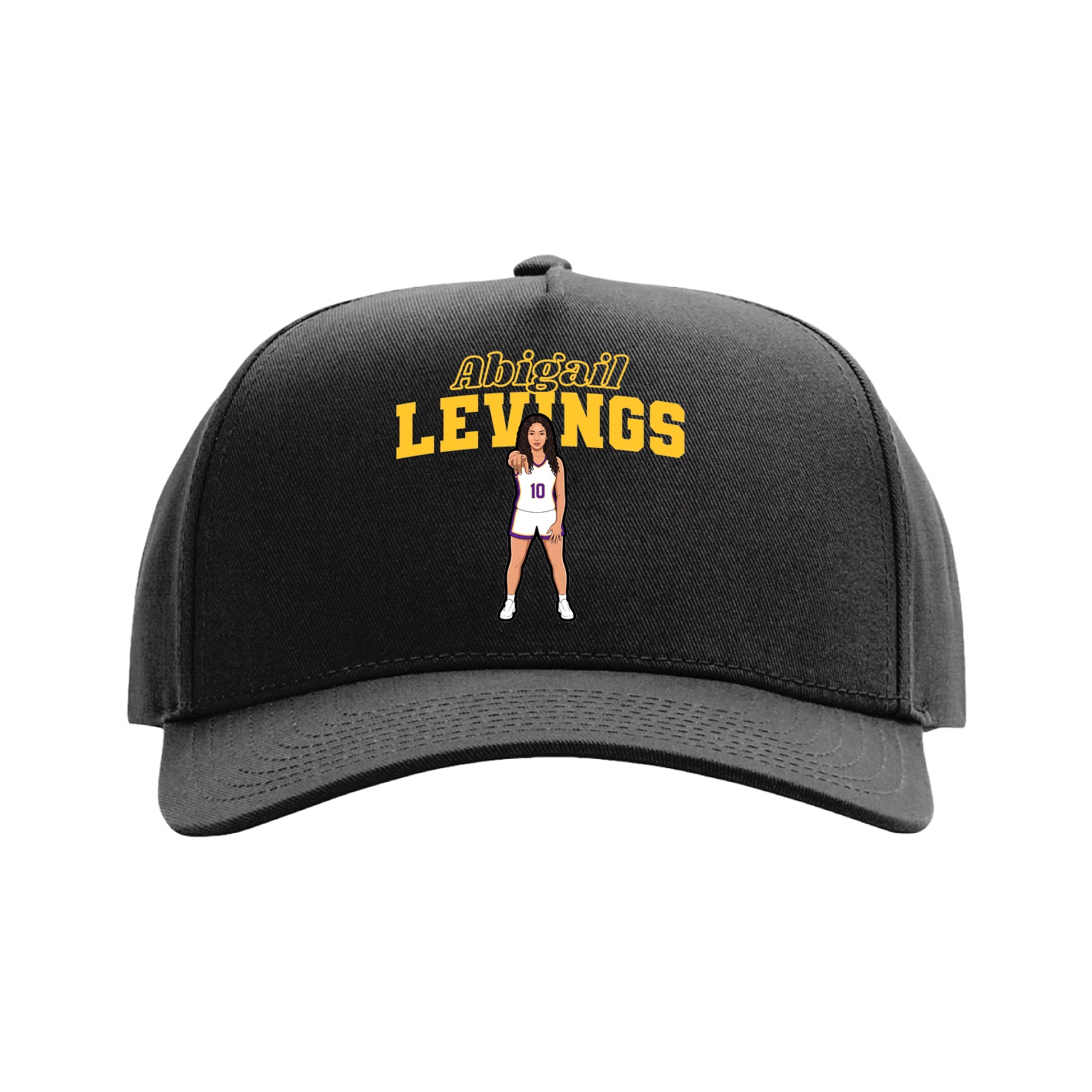 Full Fabric Five-Panel Champ Cap — Name Arch in Black