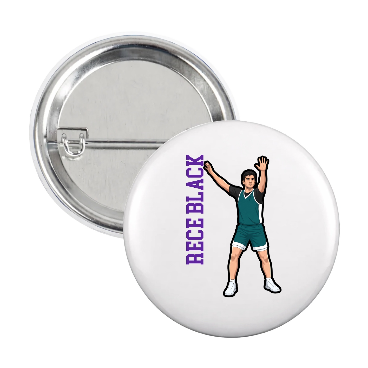 Game Day Button — Name Vertical in White