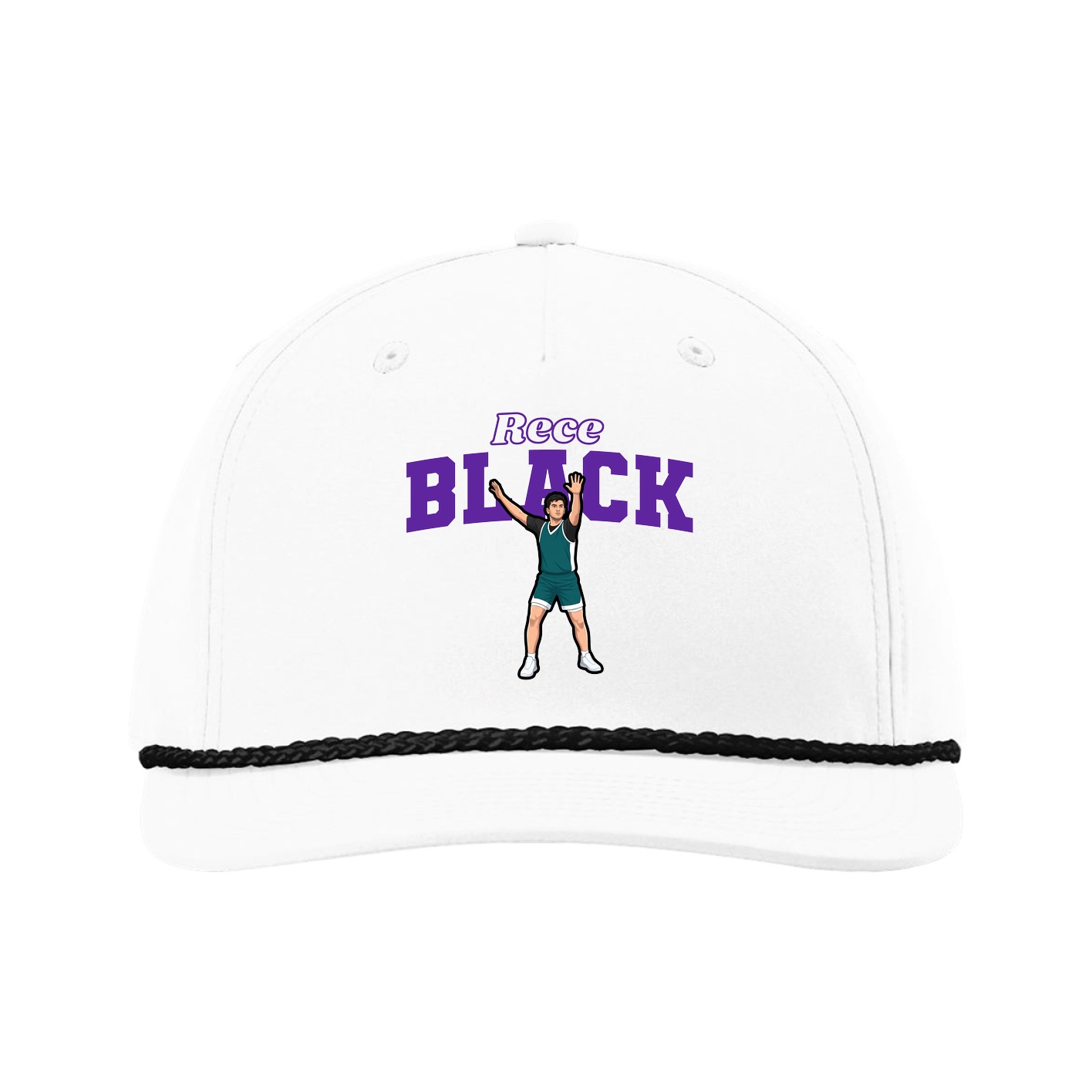 Five-Panel Classic Rope Cap — Name Arch in White