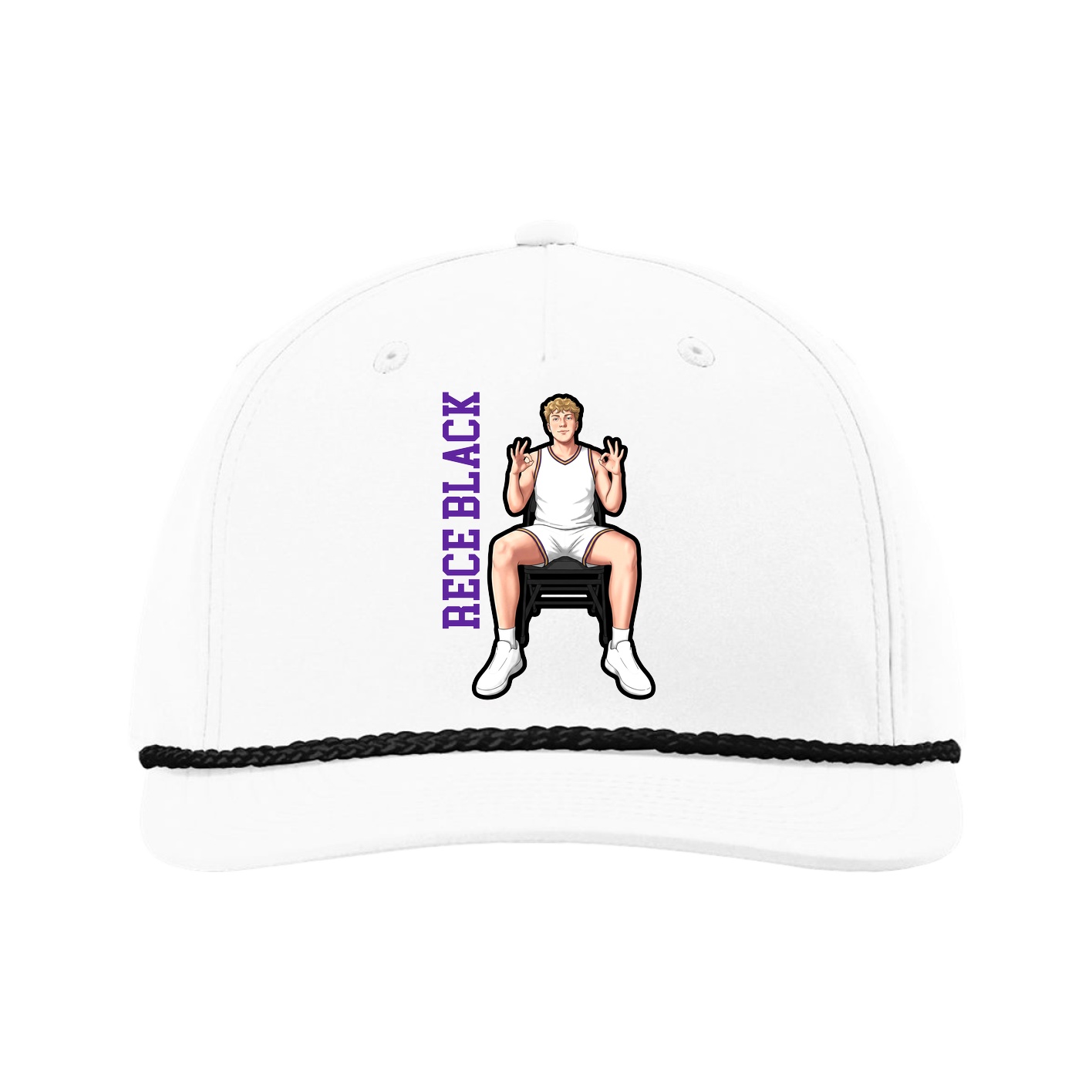 Five-Panel Classic Rope Cap — Name Vertical in White