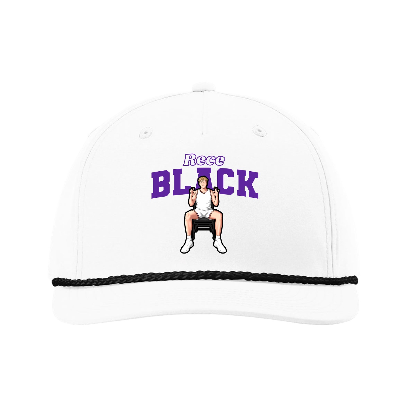 Five-Panel Classic Rope Cap — Name Arch in White