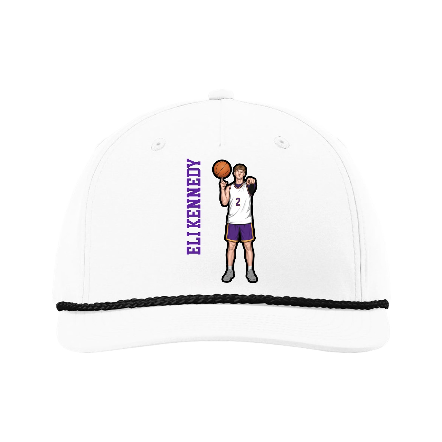 Five-Panel Classic Rope Cap — Name Vertical in White