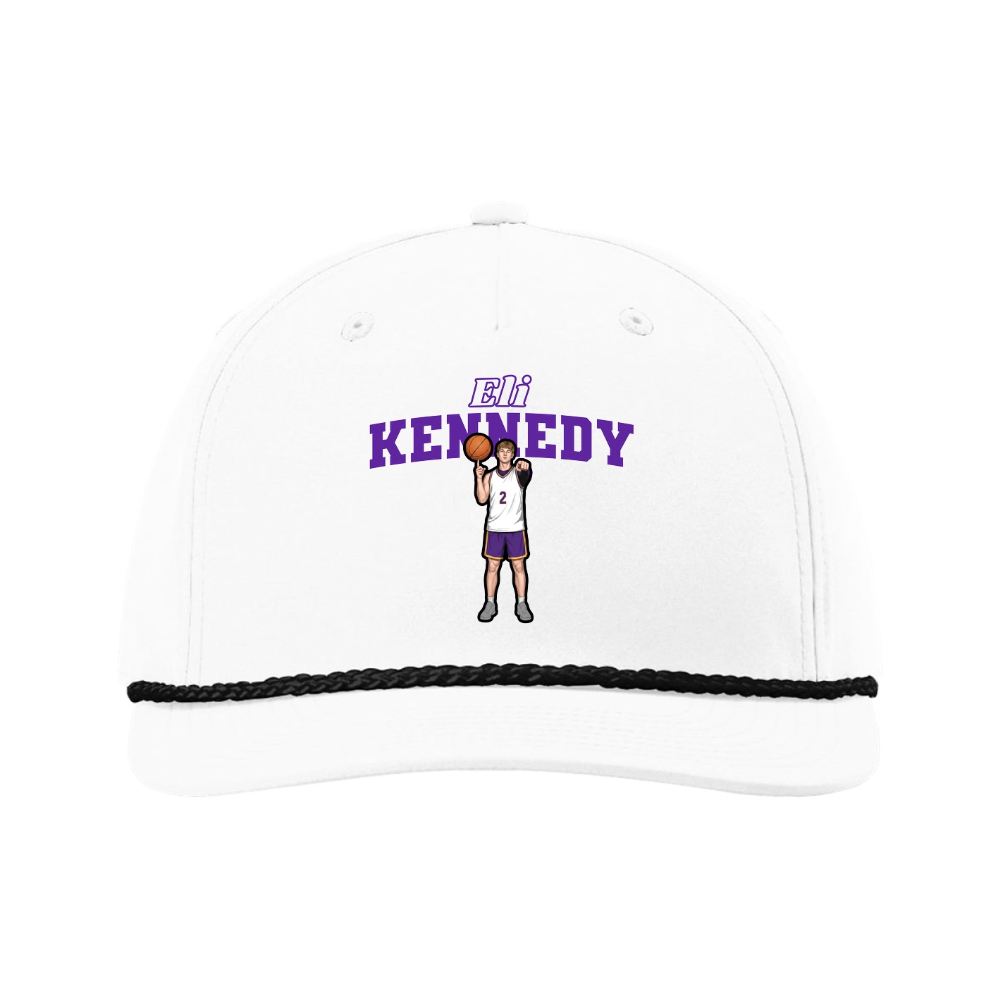 Five-Panel Classic Rope Cap — Name Arch in White