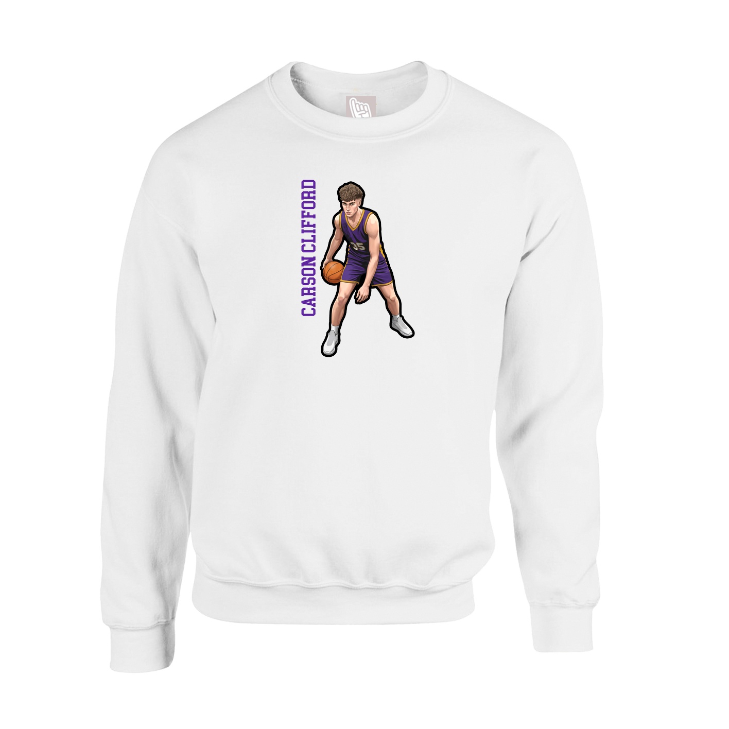 Fleece Crew — Name Vertical in White