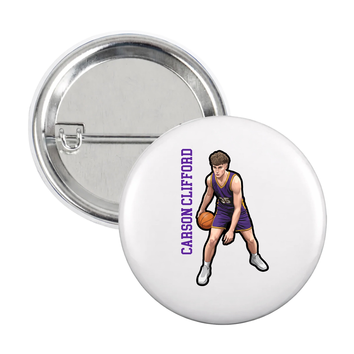 Game Day Button — Name Vertical in White