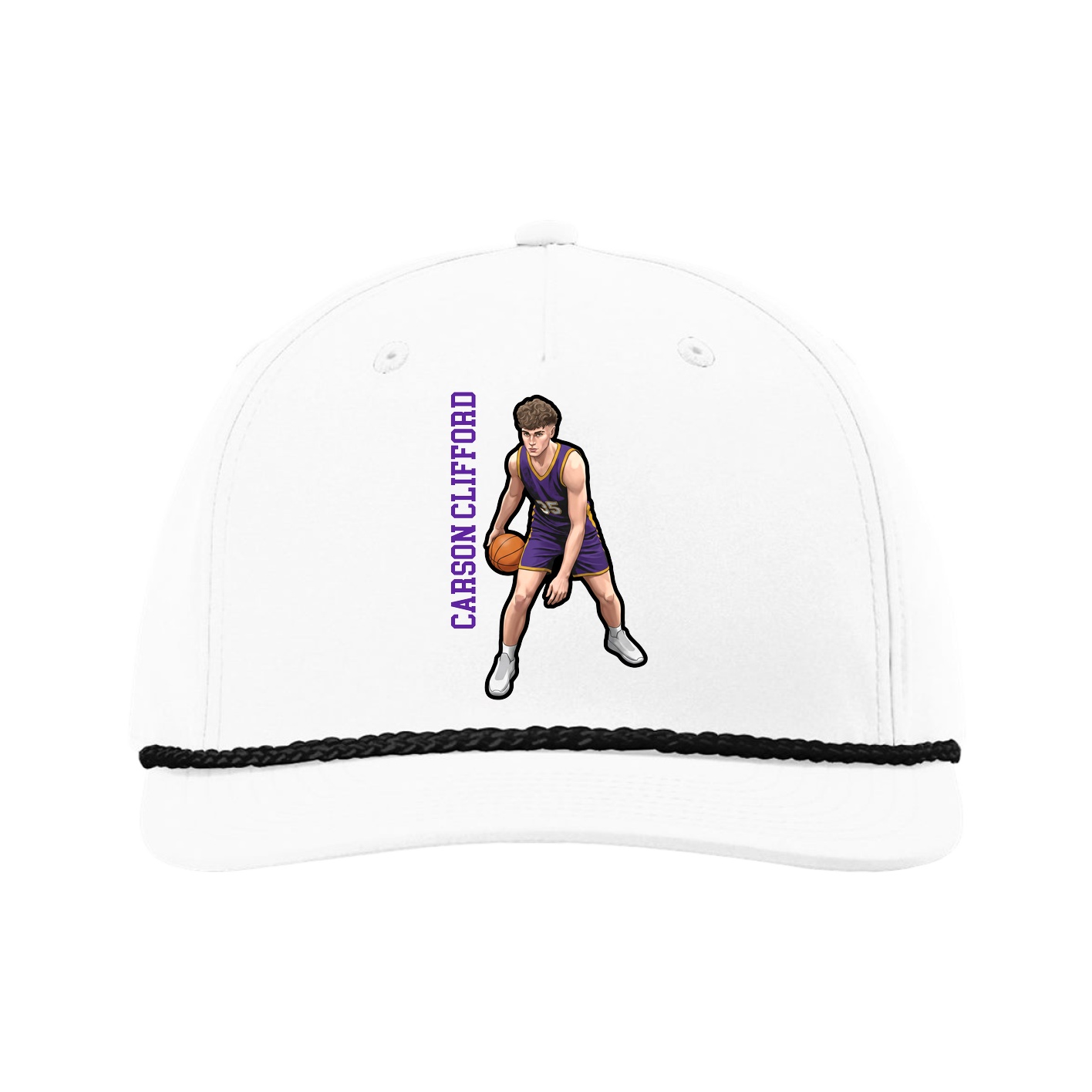 Five-Panel Classic Rope Cap — Name Vertical in White