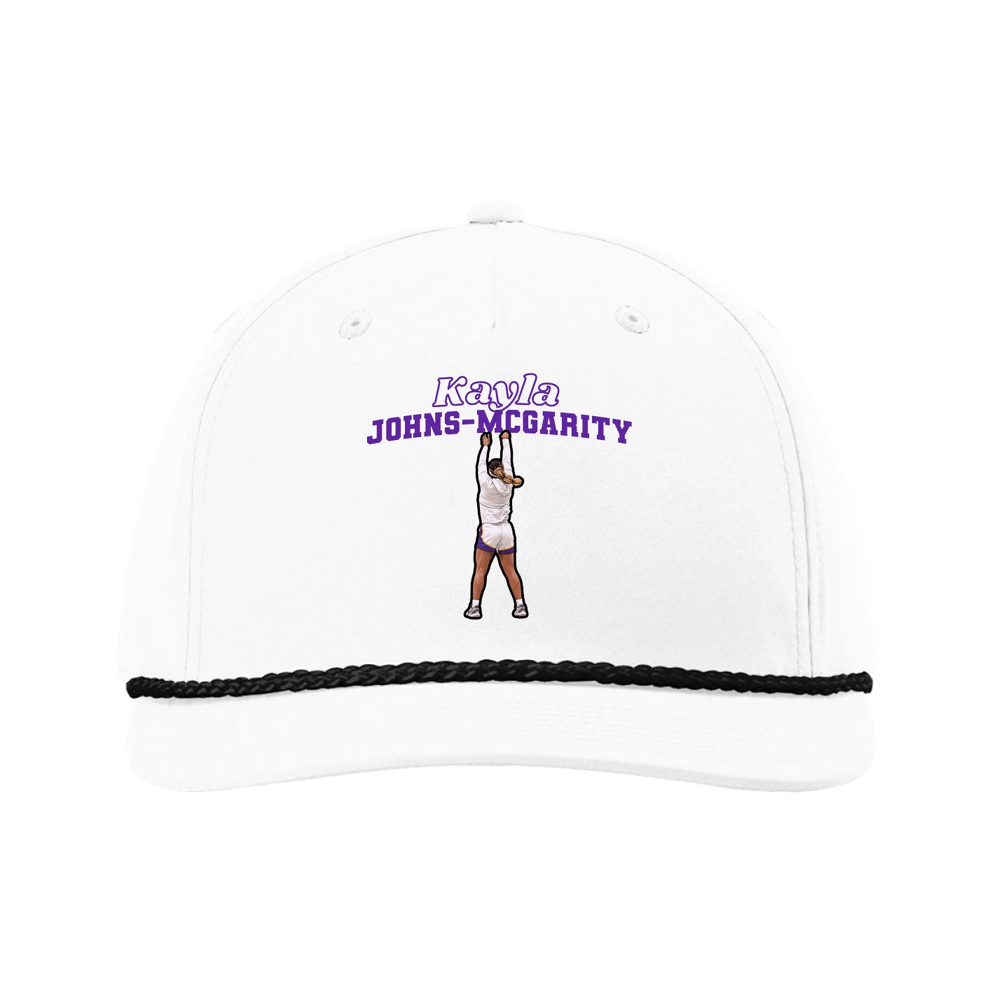 Five-Panel Classic Rope Cap — Name Arch in White