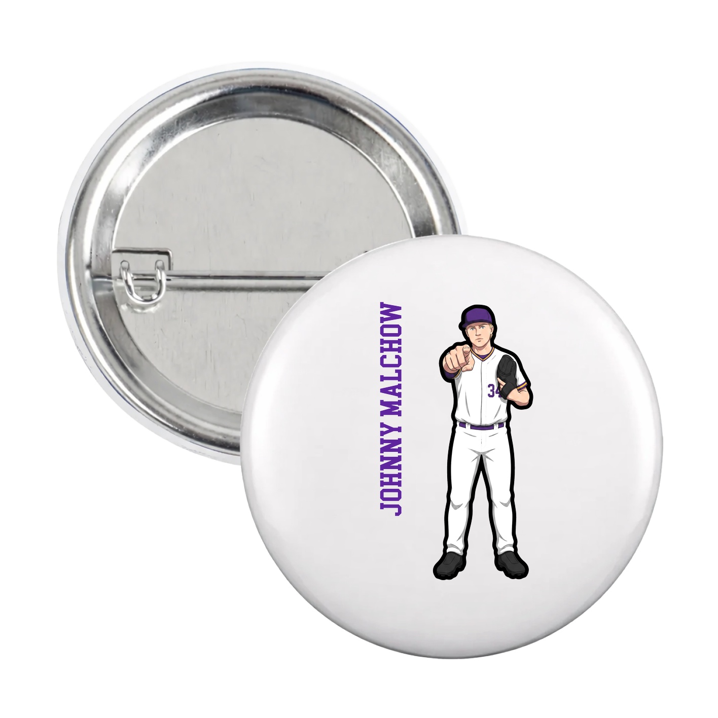 Game Day Button — Name Vertical in White