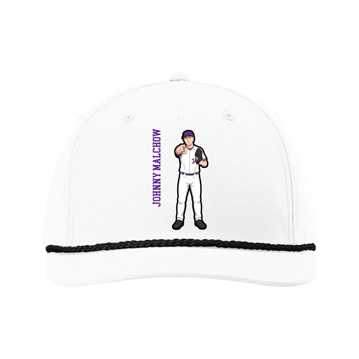 Five-Panel Classic Rope Cap — Name Vertical in White