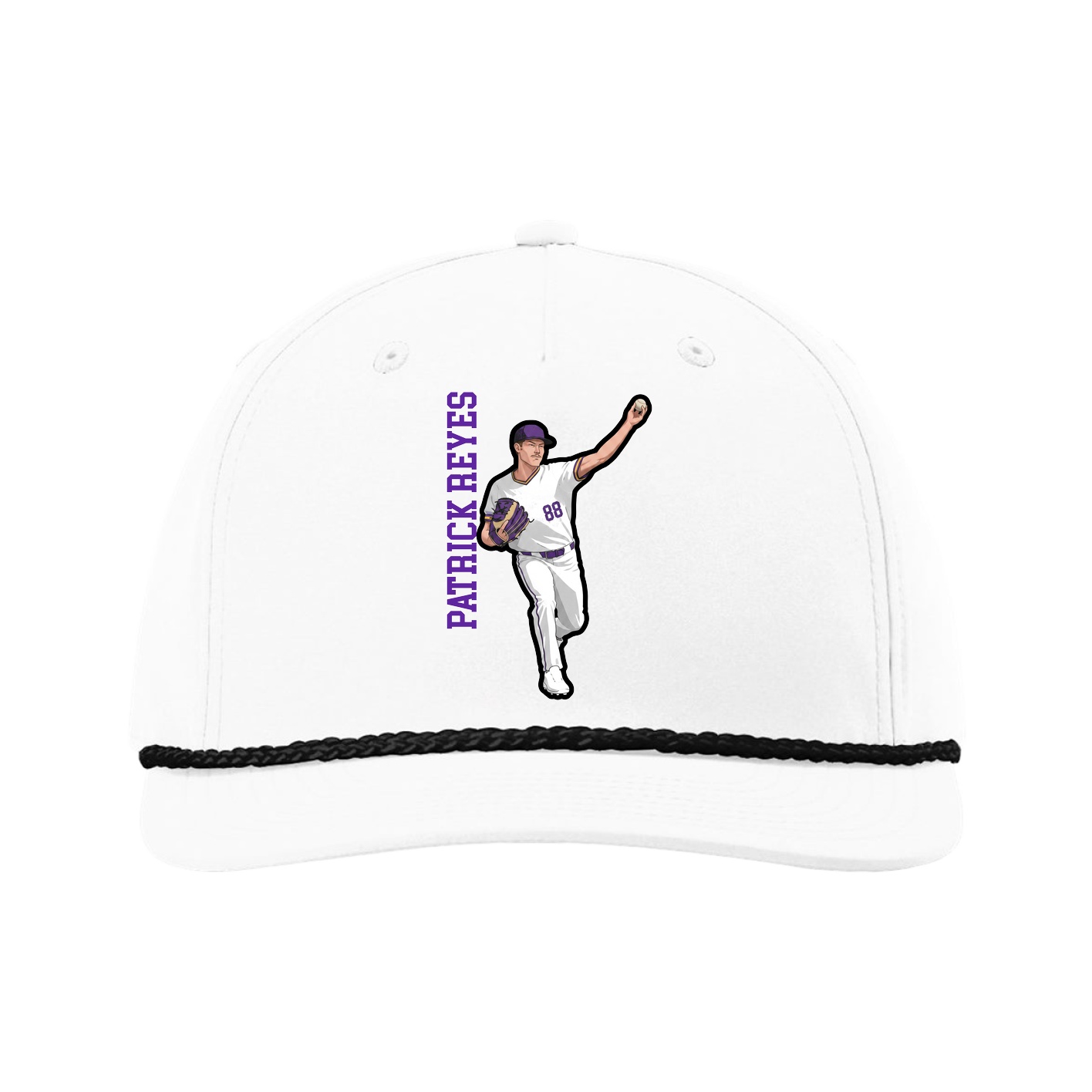 Five-Panel Classic Rope Cap — Name Vertical in White