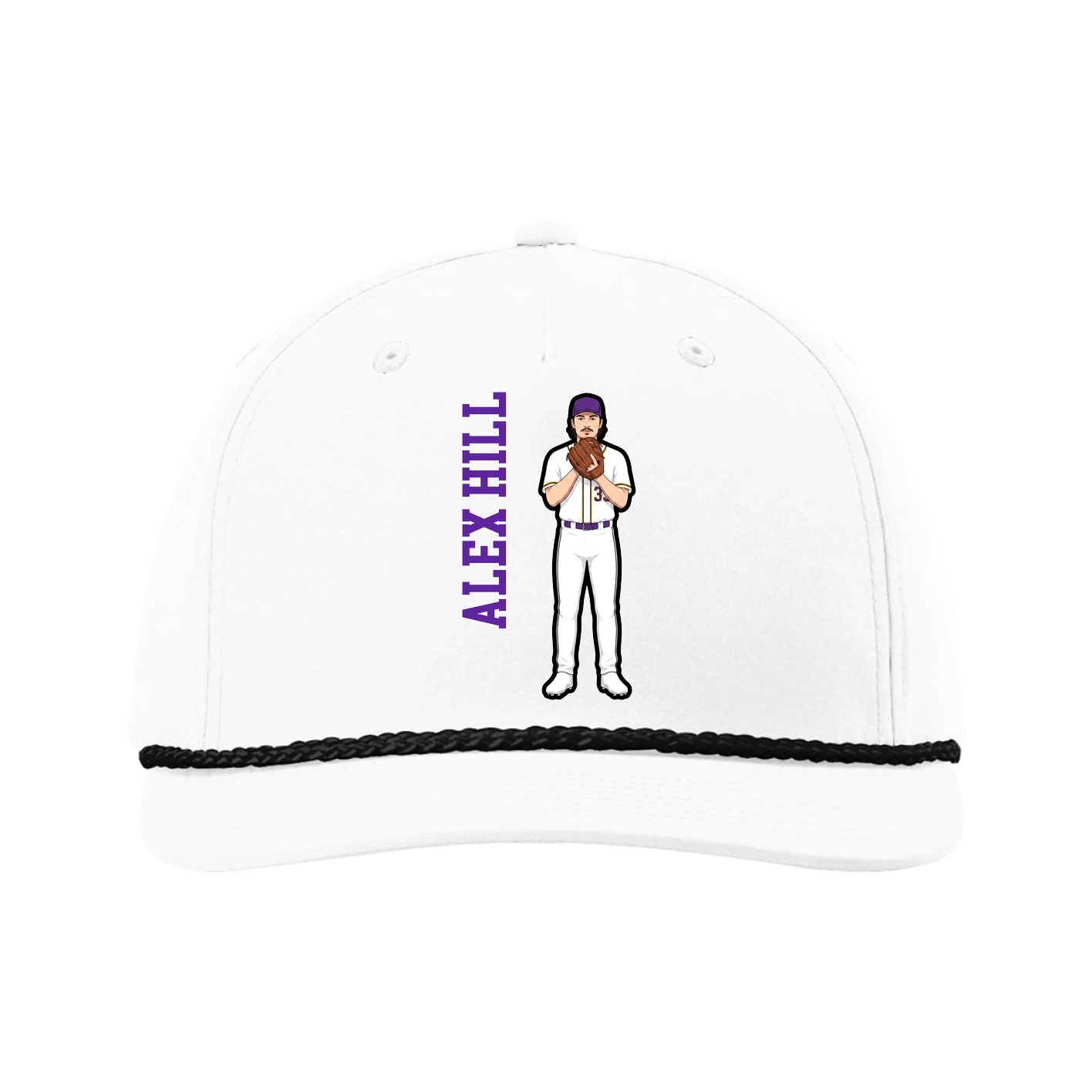 Five-Panel Classic Rope Cap — Name Vertical in White