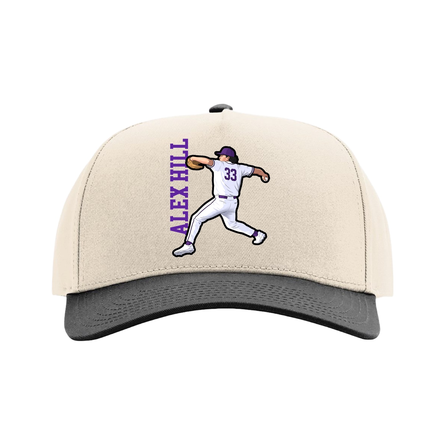 Full Fabric Five-Panel Champ Cap — Name Vertical in Cream/Black