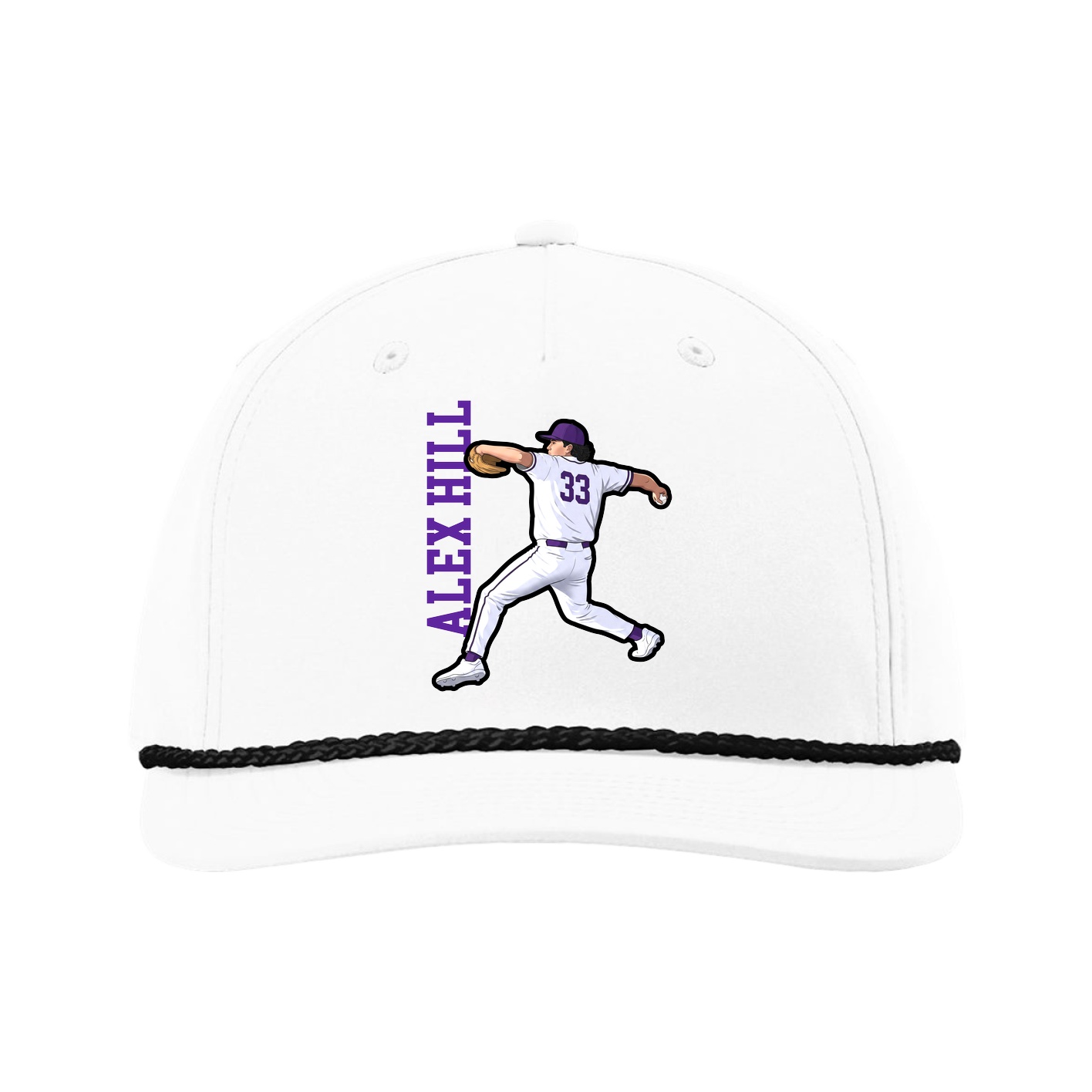 Five-Panel Classic Rope Cap — Name Vertical in White