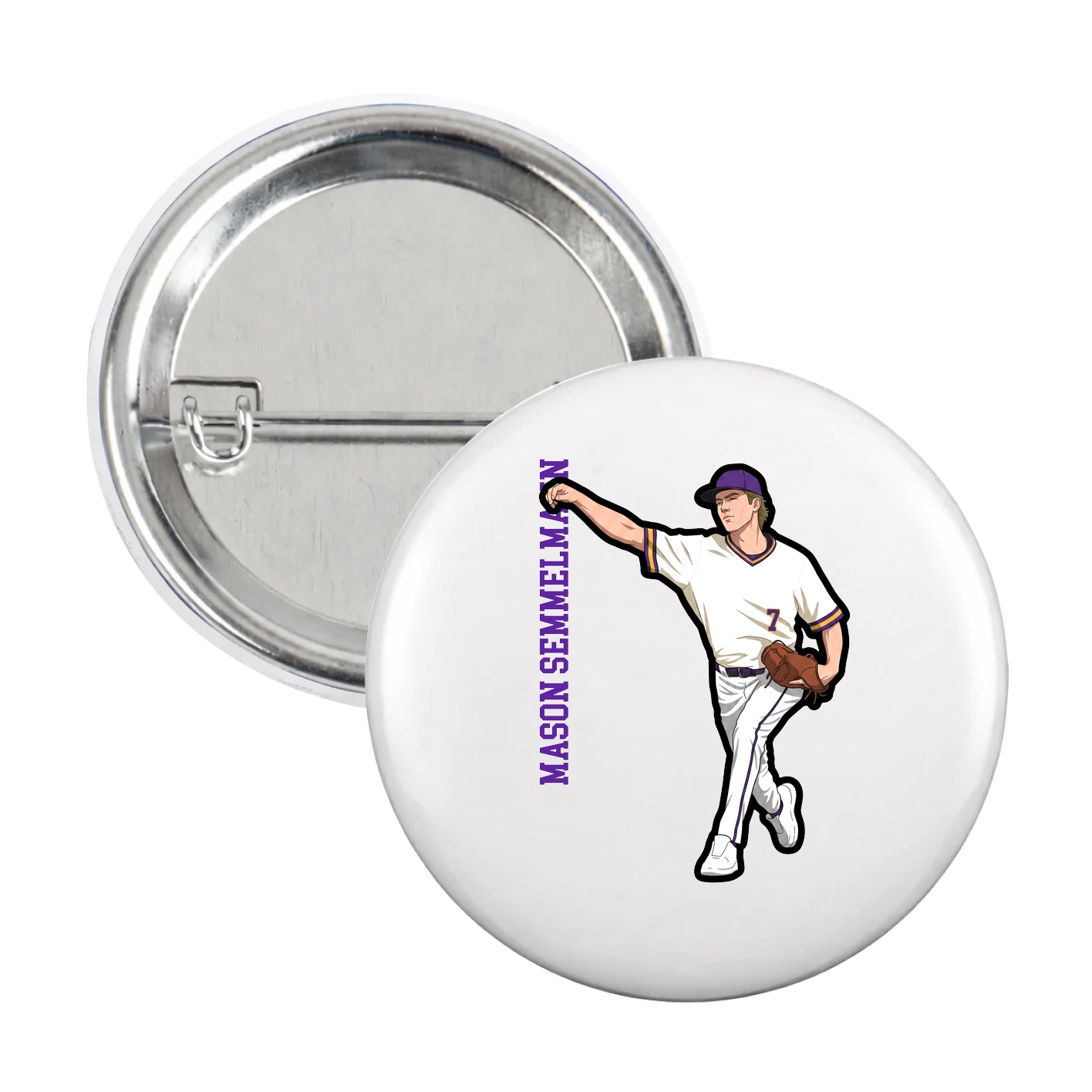 Game Day Button — Name Vertical in White