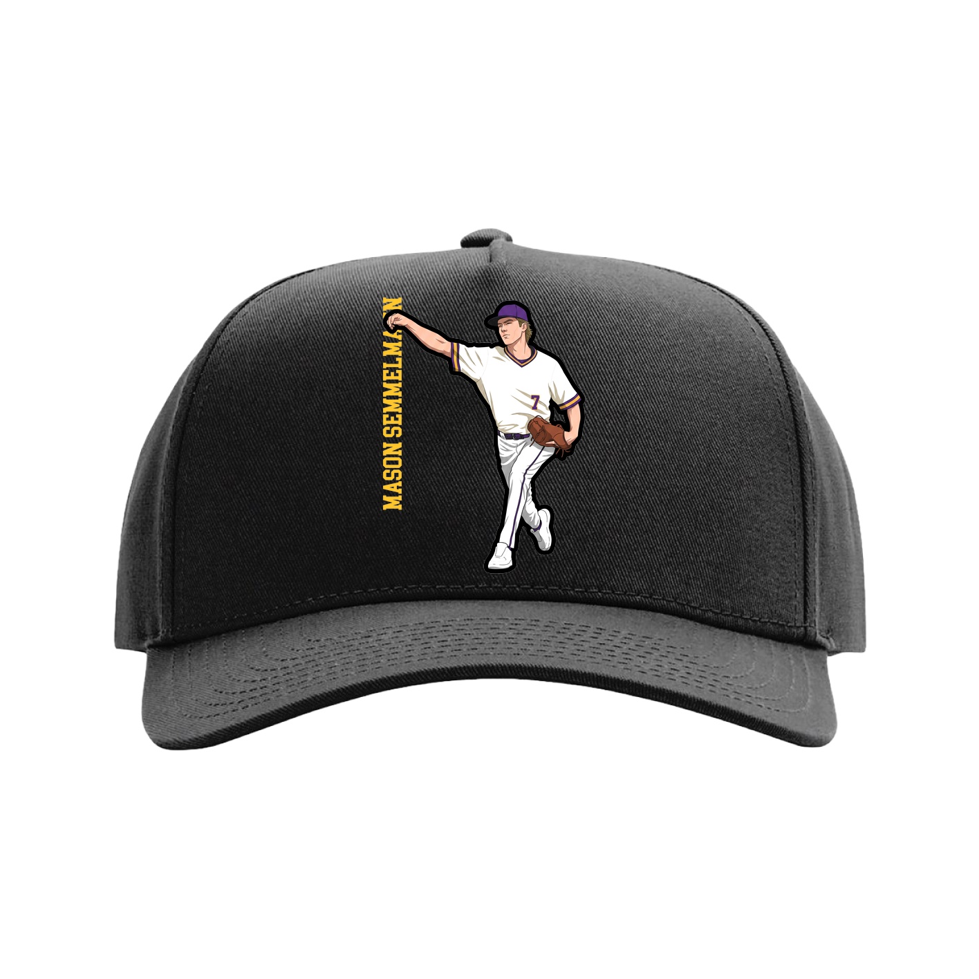 Full Fabric Five-Panel Champ Cap — Name Vertical in Black