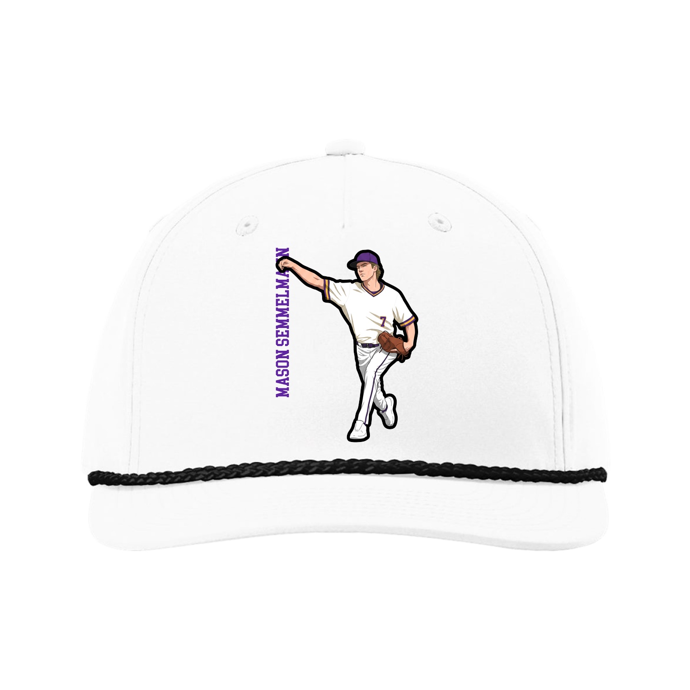 Five-Panel Classic Rope Cap — Name Vertical in White