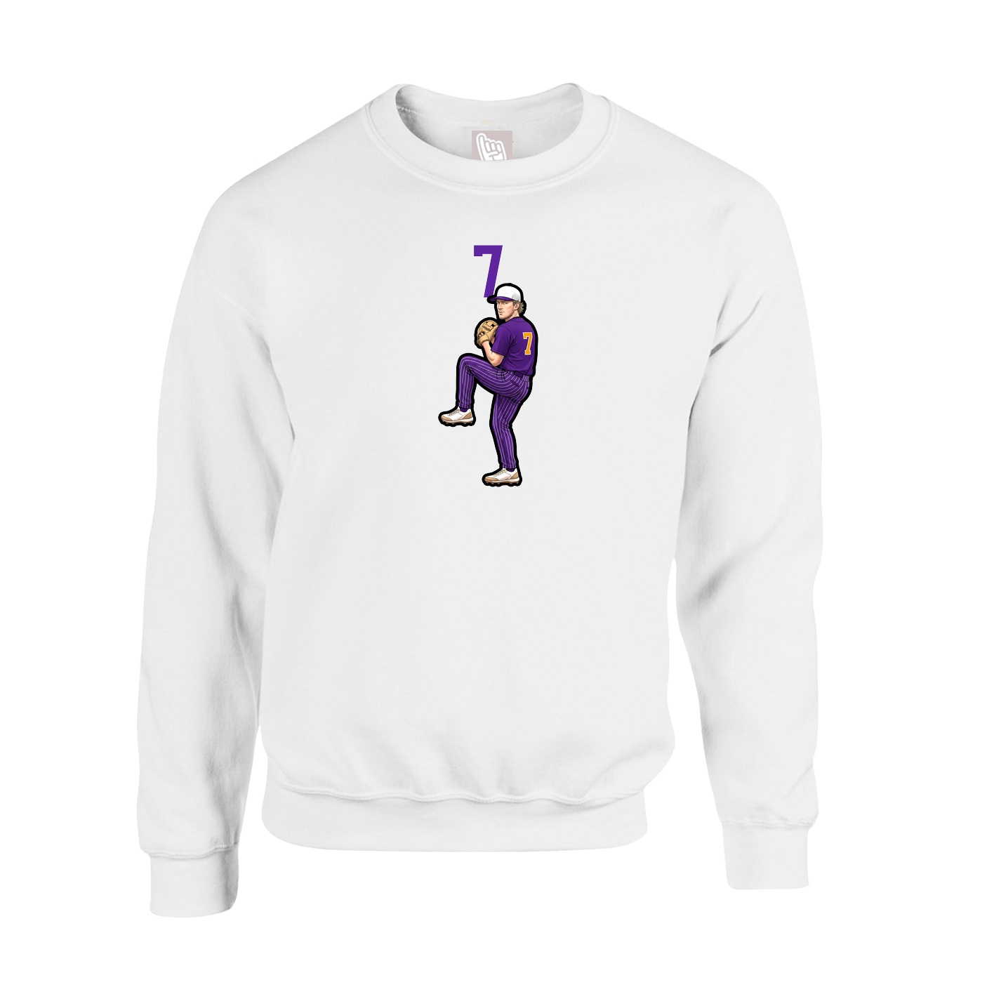Fleece Crew — Number Top in White