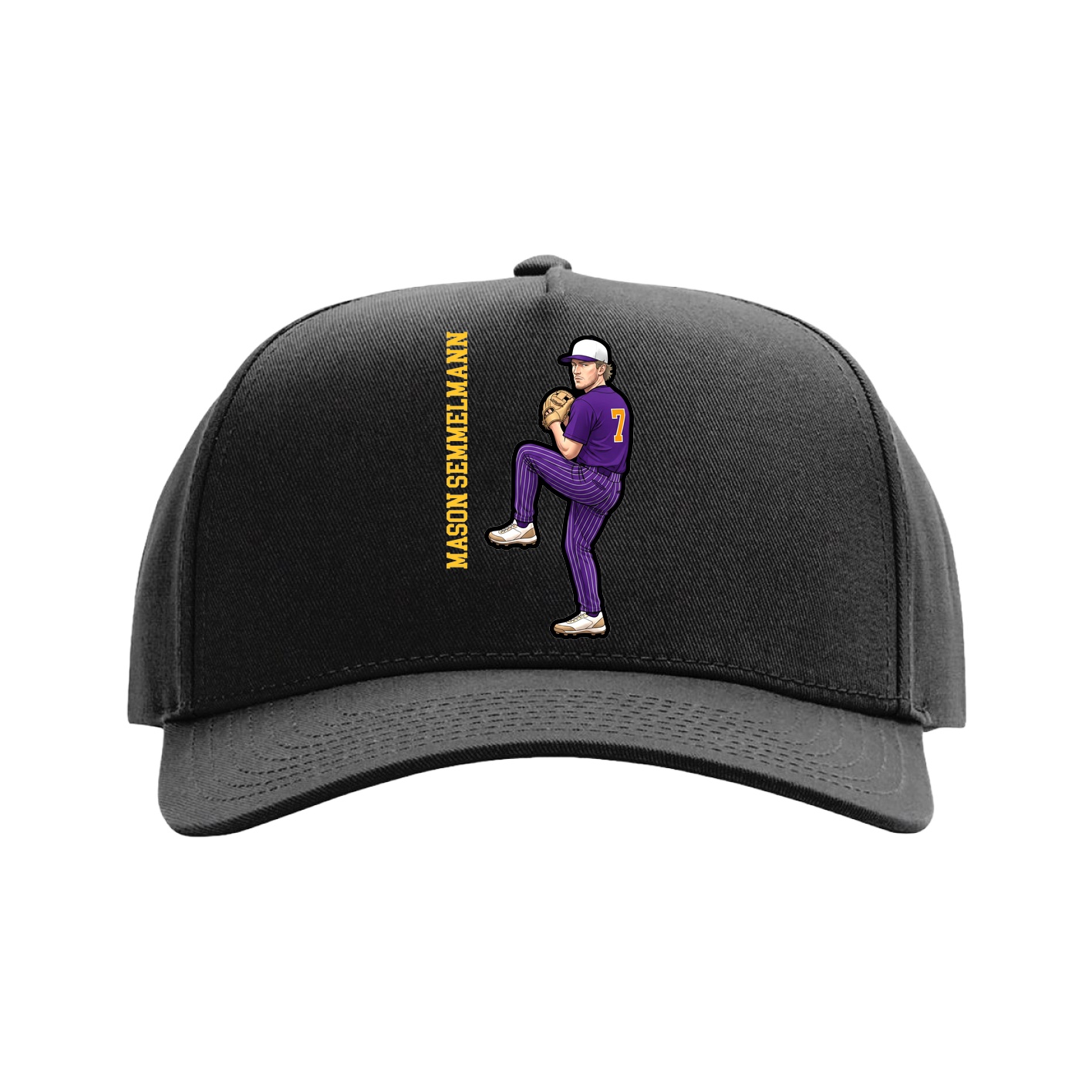 Full Fabric Five-Panel Champ Cap — Name Vertical in Black
