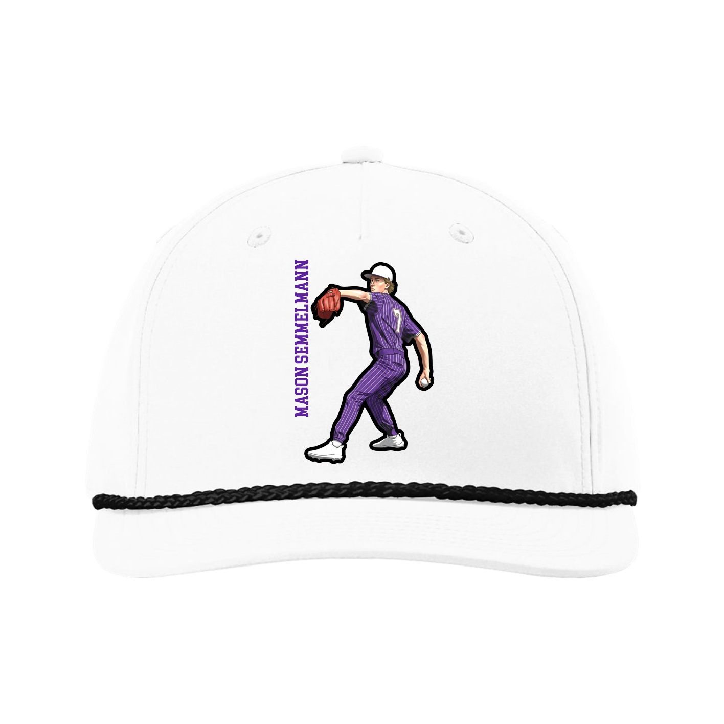 Five-Panel Classic Rope Cap — Name Vertical in White