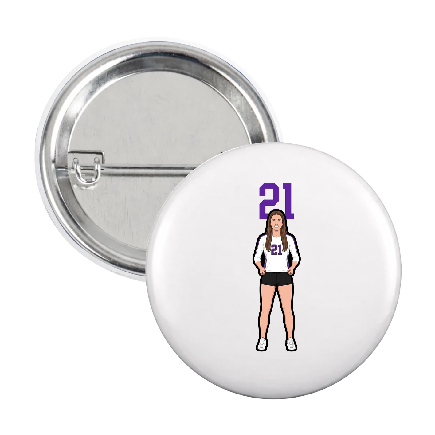 Game Day Button — Number Top in White
