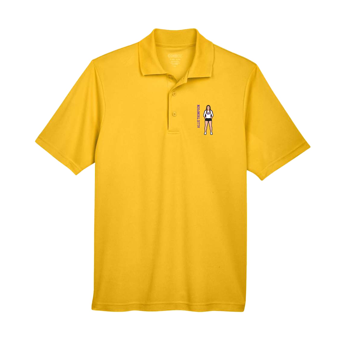 Performance Polo — Name Vertical in Gold