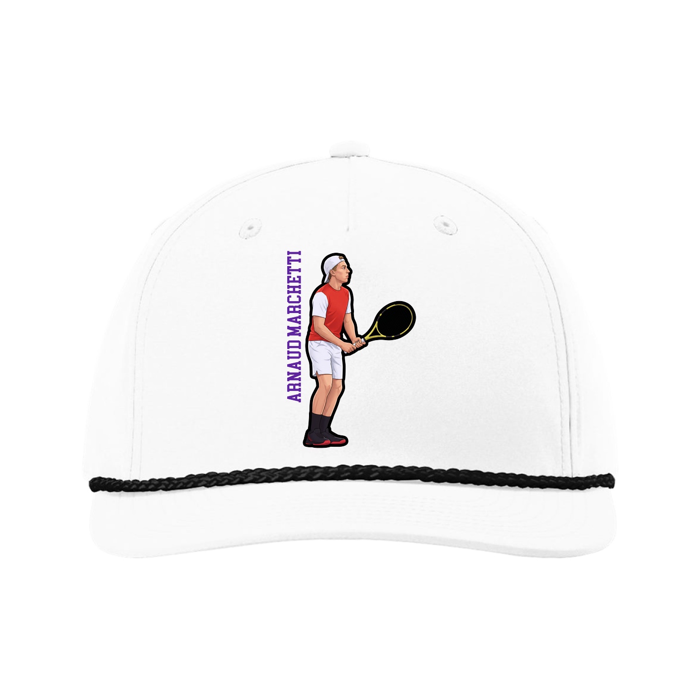 Five-Panel Classic Rope Cap — Name Vertical in White