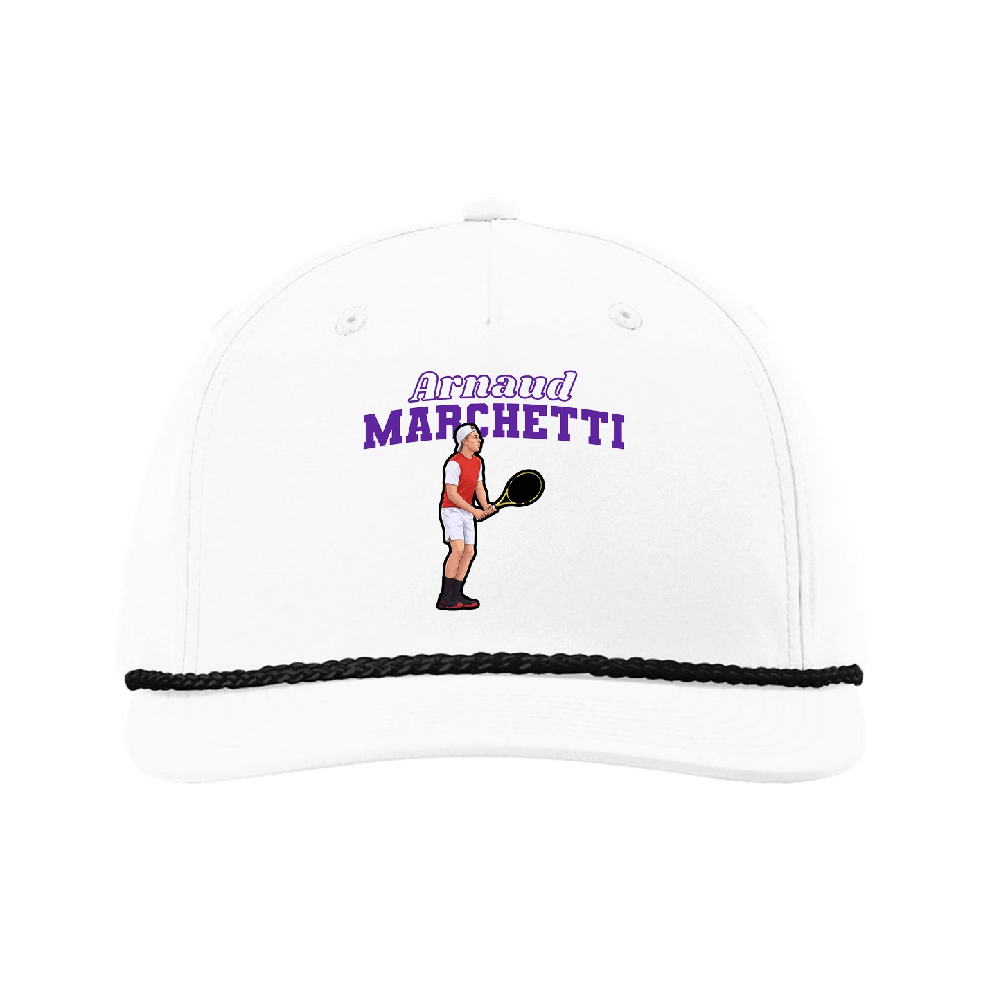 Five-Panel Classic Rope Cap — Name Arch in White