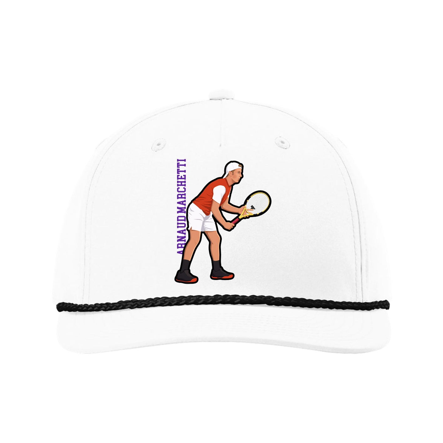 Five-Panel Classic Rope Cap — Name Vertical in White