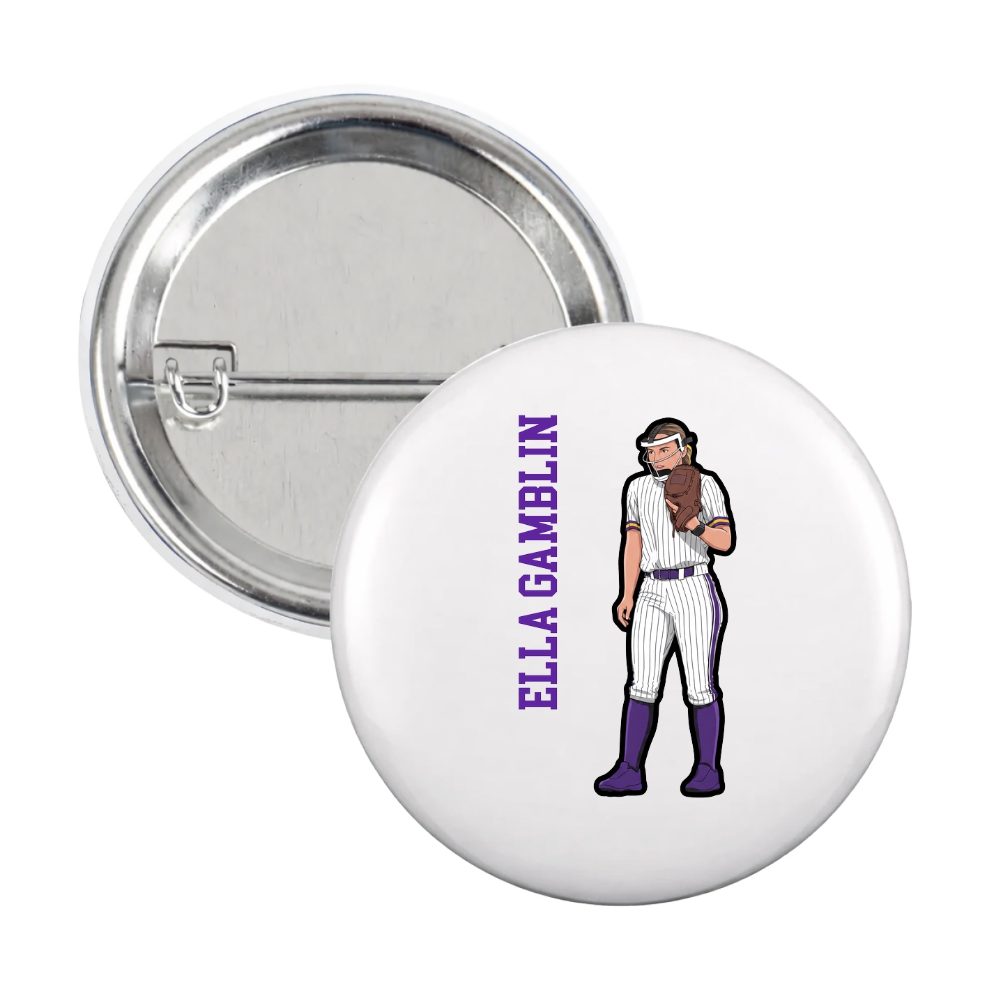 Game Day Button — Name Vertical in White