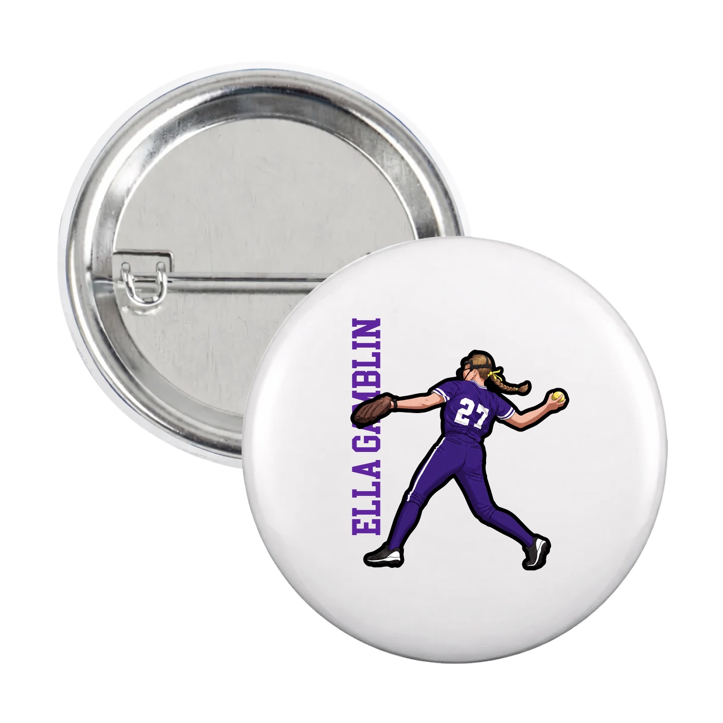 Game Day Button — Name Vertical in White