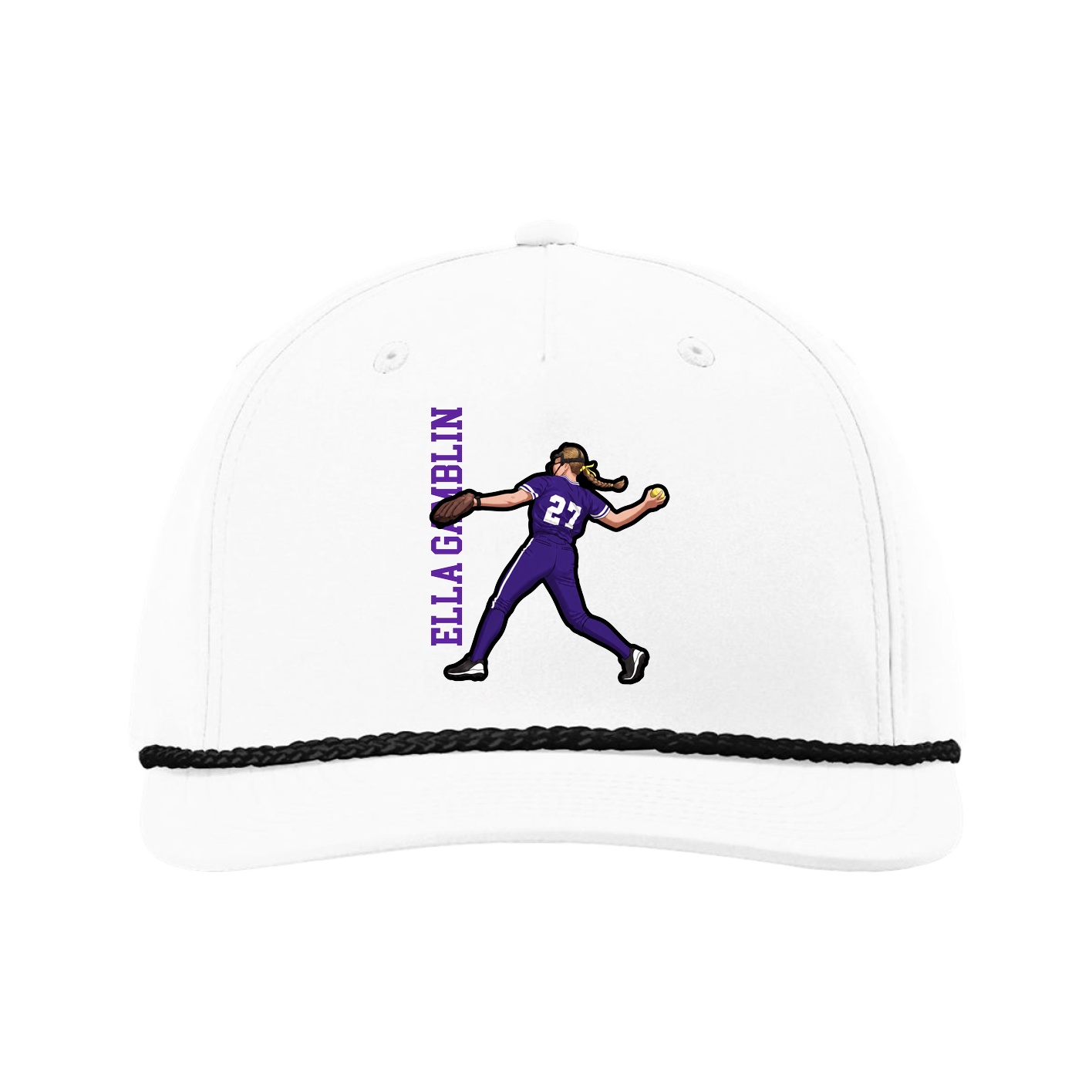 Five-Panel Classic Rope Cap — Name Vertical in White