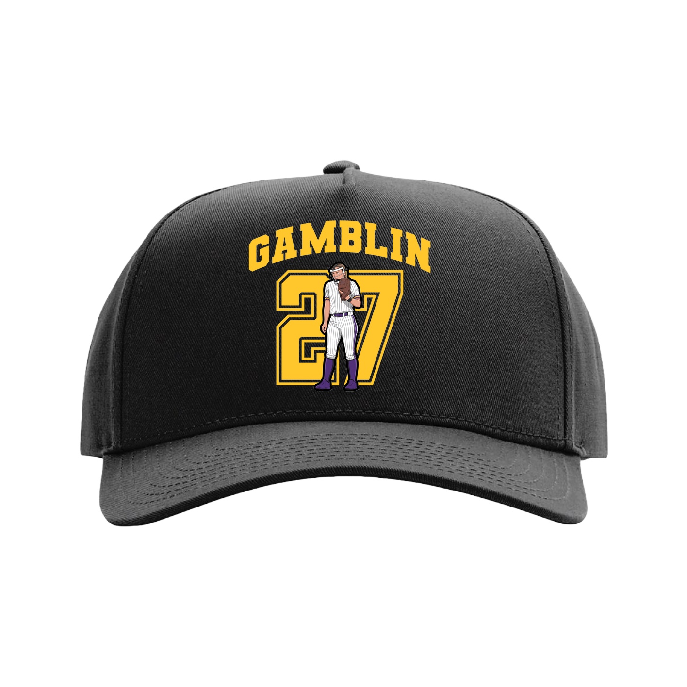 Full Fabric Five-Panel Champ Cap — Number in Black