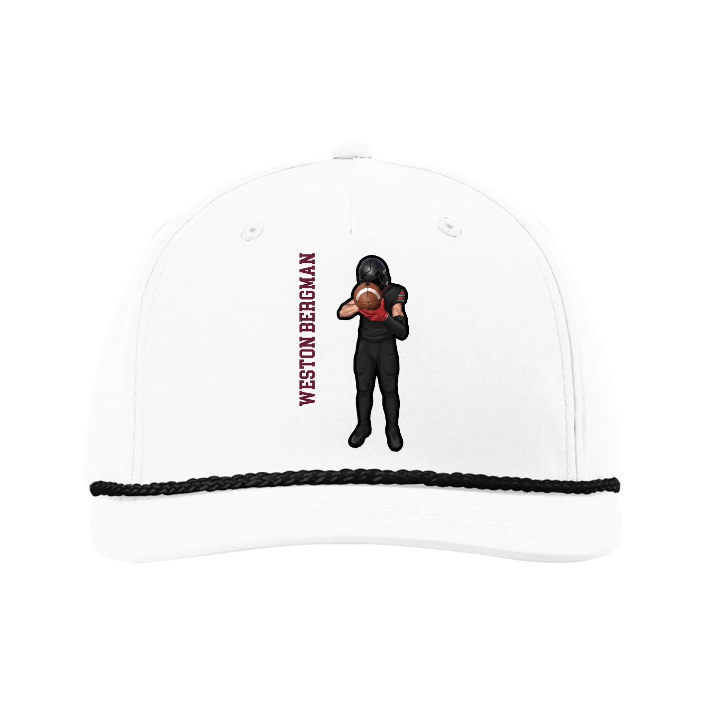Five-Panel Classic Rope Cap — Name Vertical in White