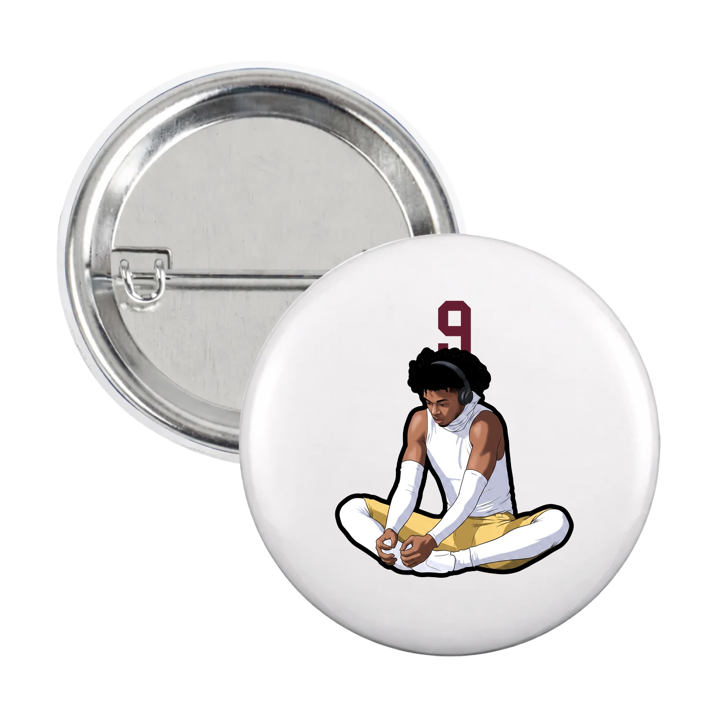 Game Day Button — Number Top in White