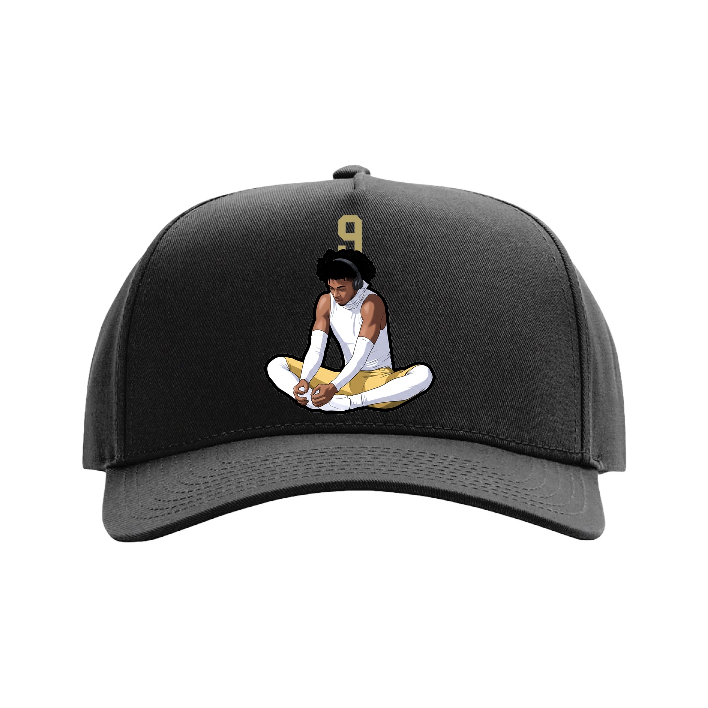 Full Fabric Five-Panel Champ Cap — Number Top in Black