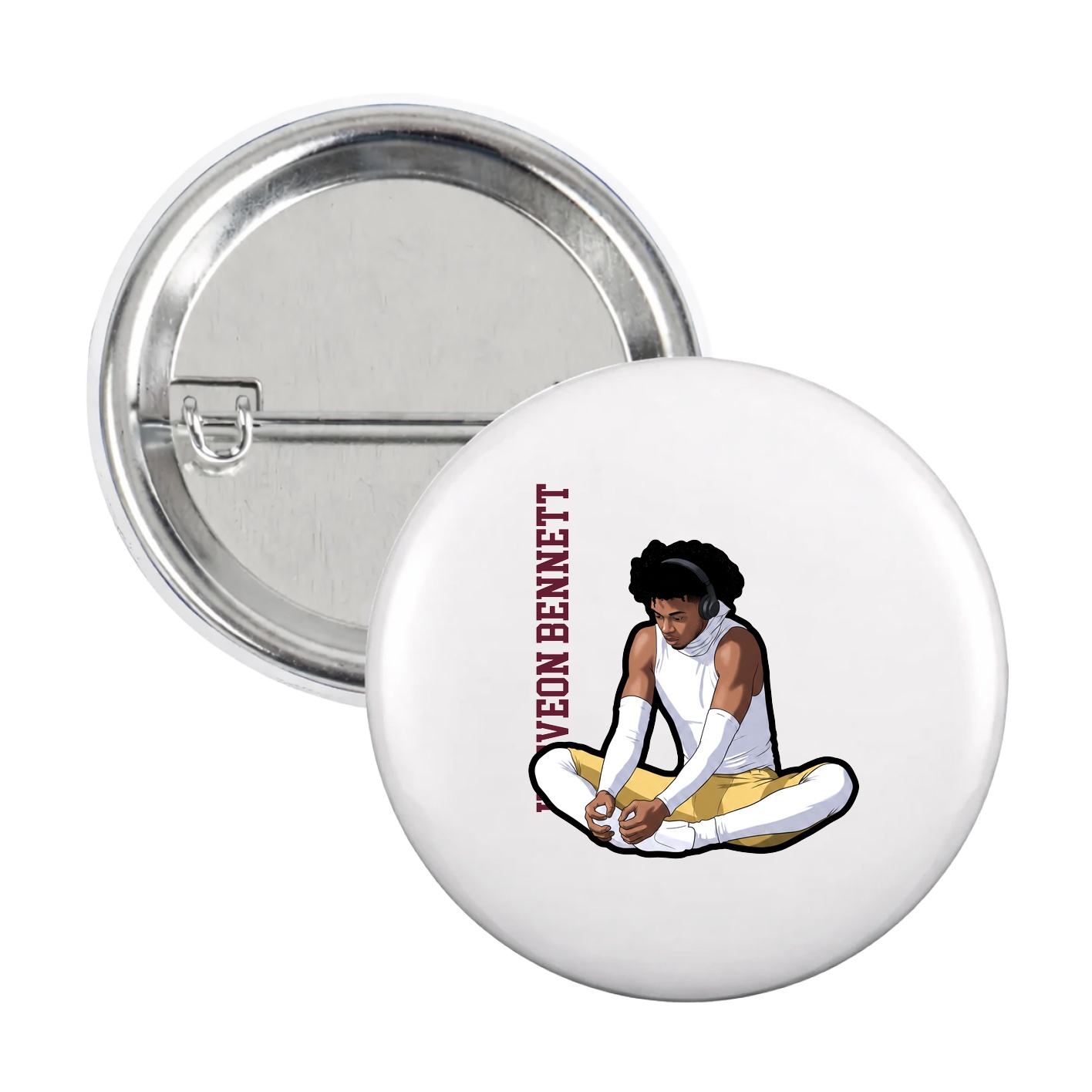 Game Day Button — Name Vertical in White