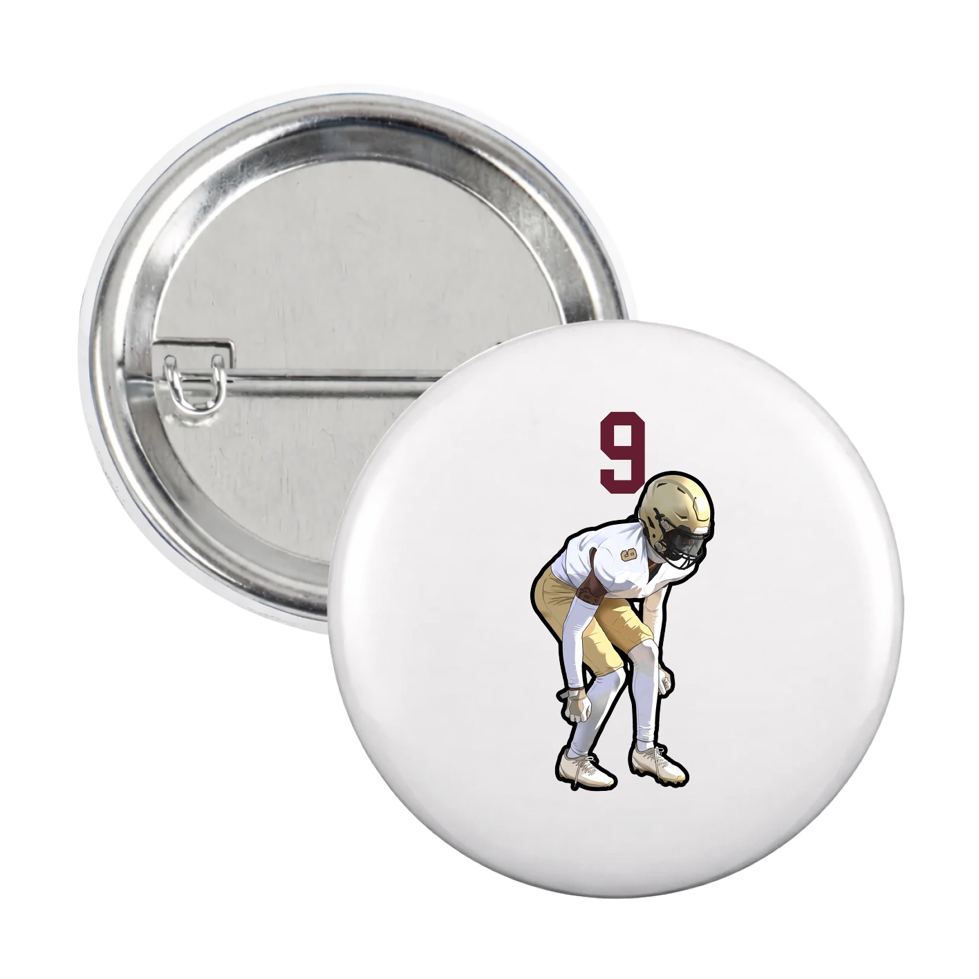 Game Day Button — Number Top in White