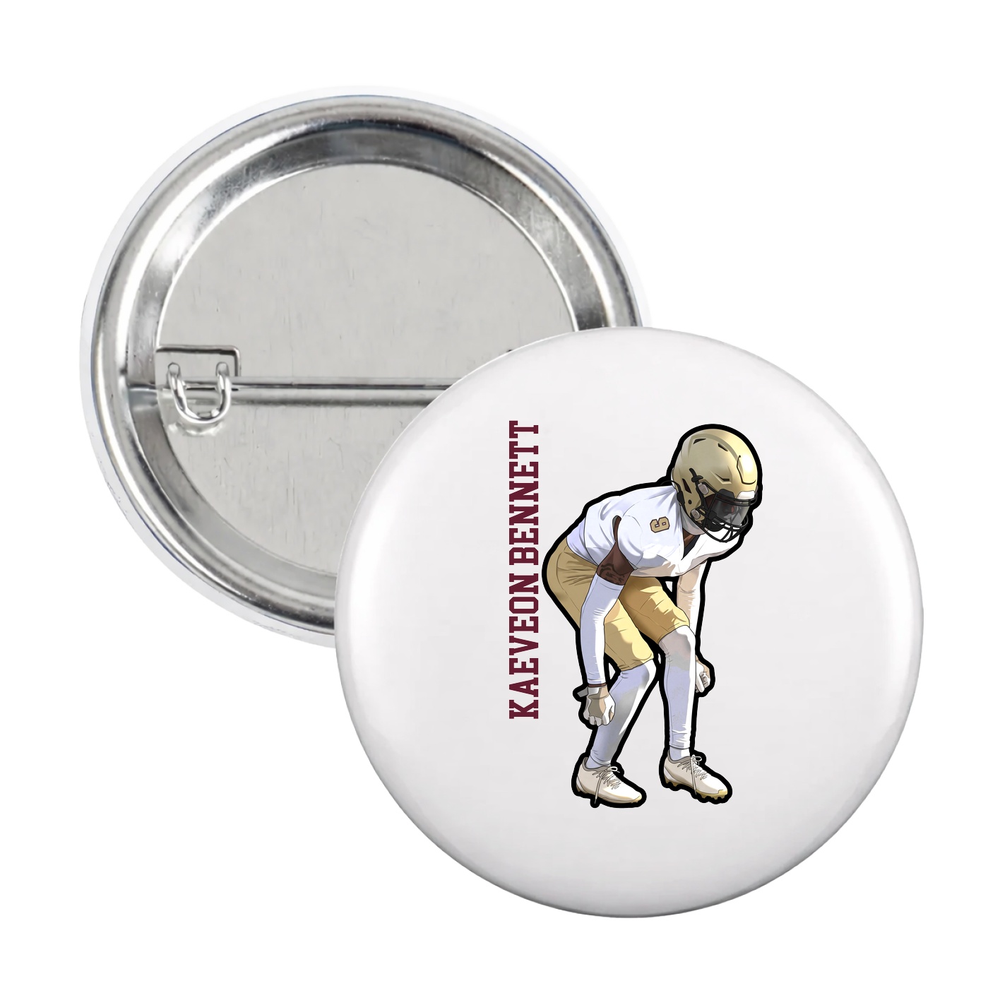 Game Day Button — Name Vertical in White