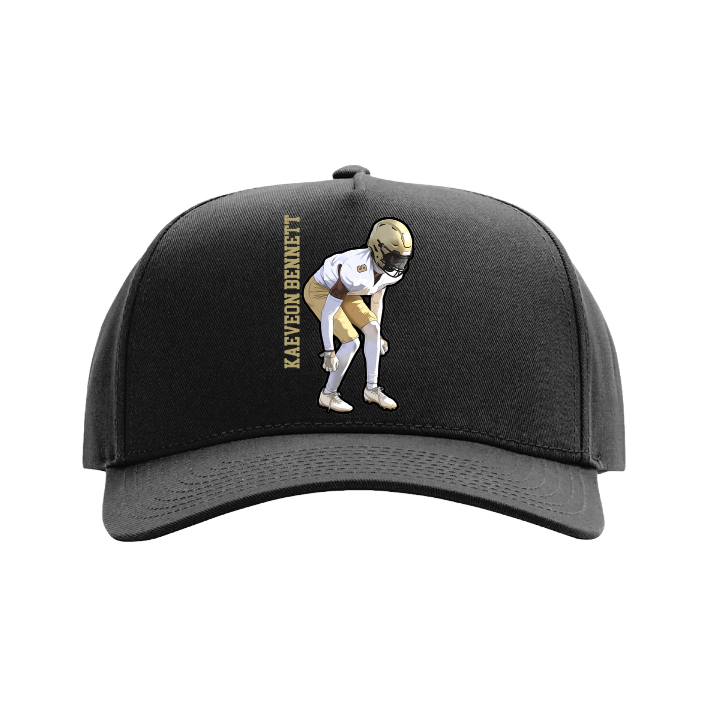Full Fabric Five-Panel Champ Cap — Name Vertical in Black