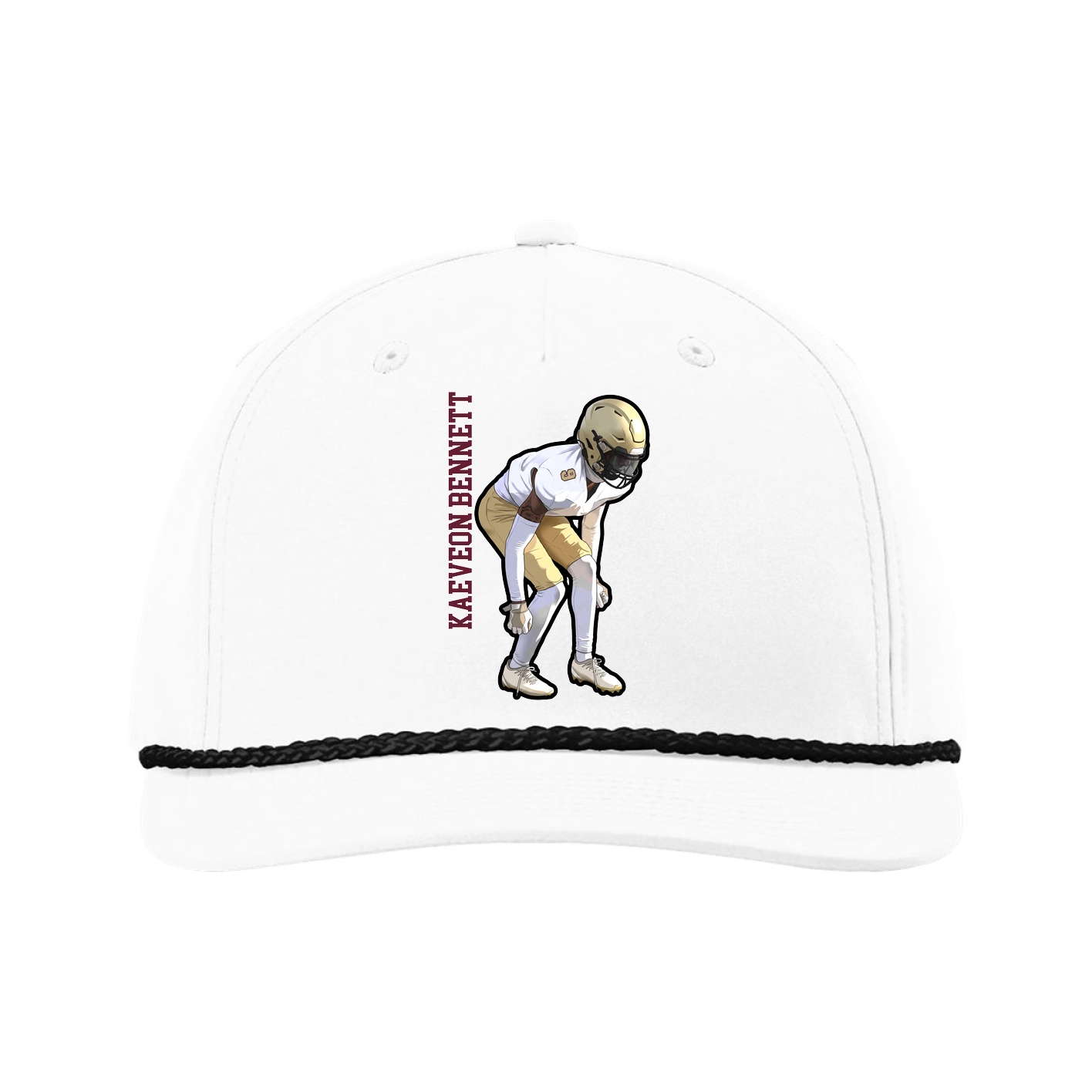 Five-Panel Classic Rope Cap — Name Vertical in White
