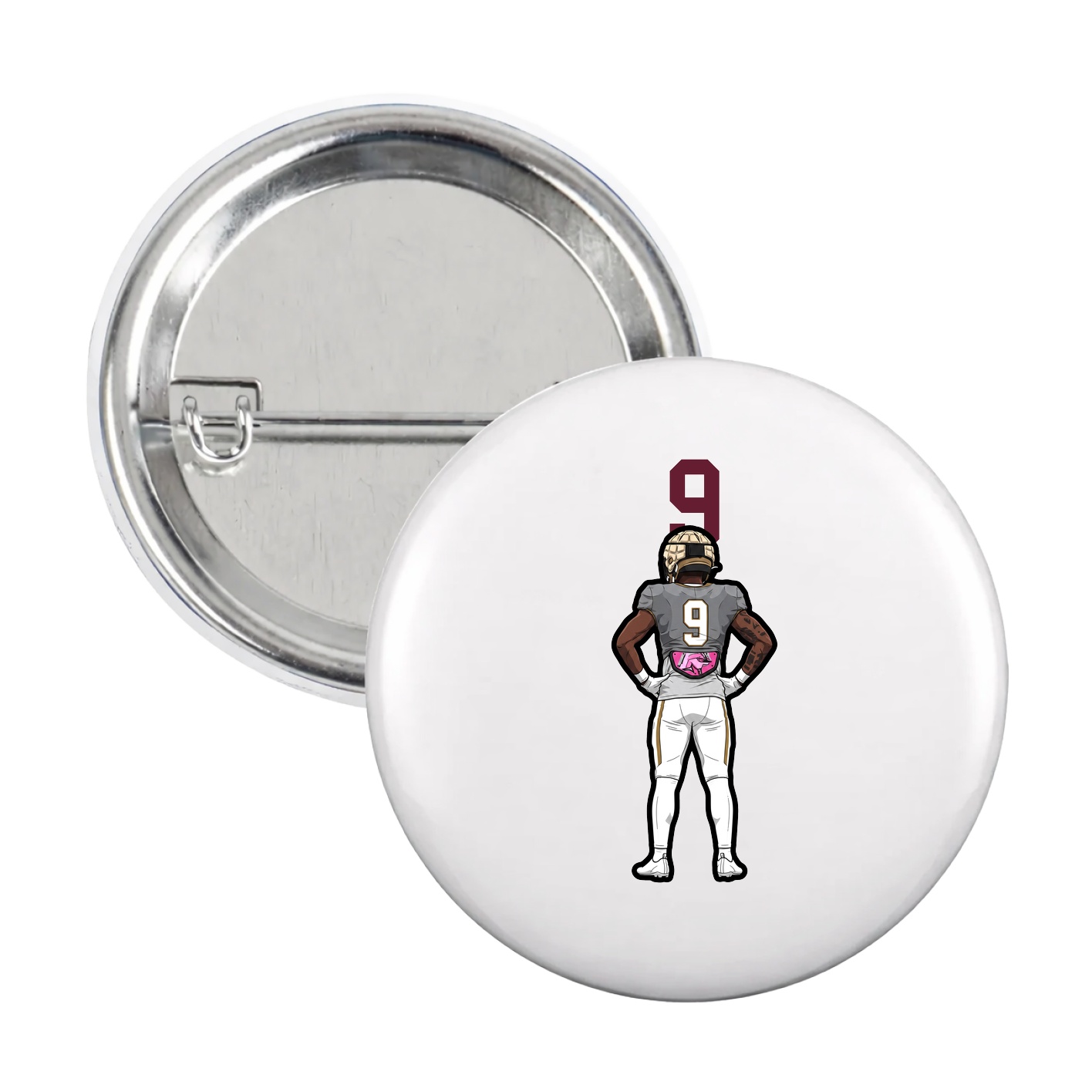 Game Day Button — Number Top in White