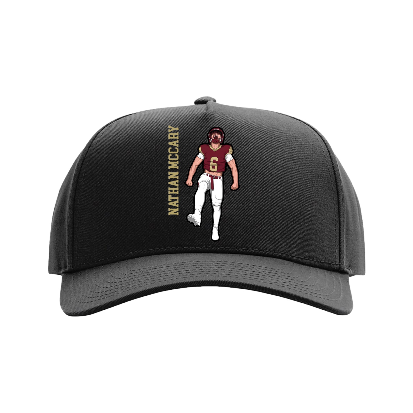 Full Fabric Five-Panel Champ Cap — Name Vertical in Black