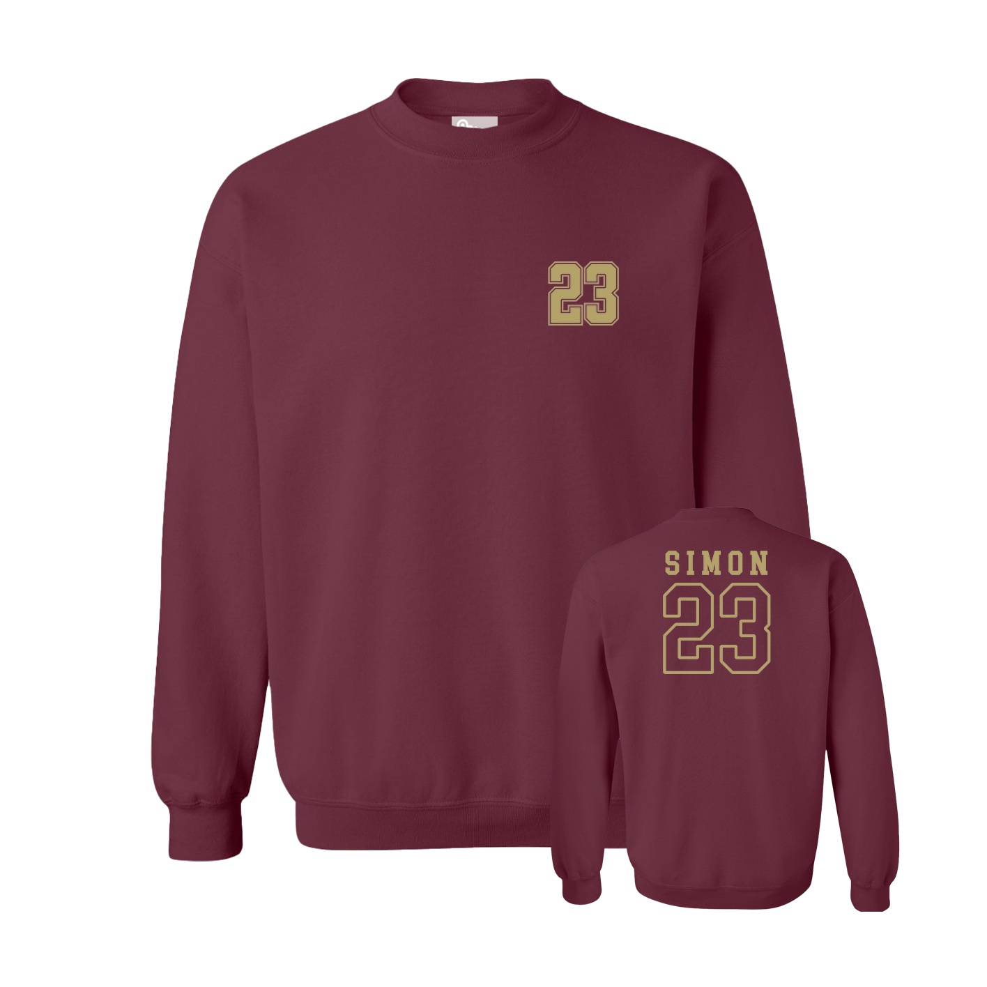 Fleece Crew — Chest Back in Maroon