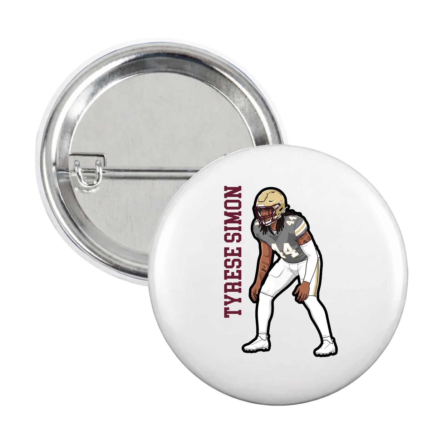 Game Day Button — Name Vertical in White