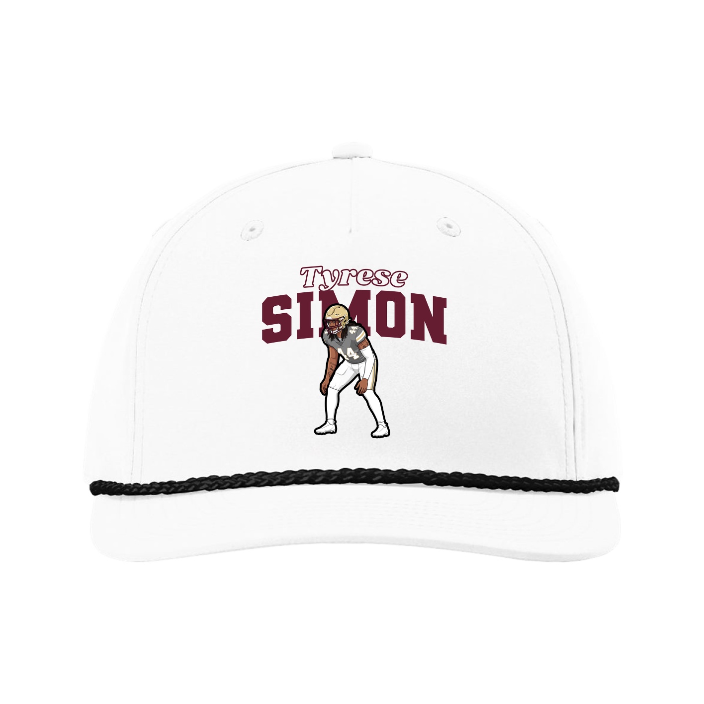 Five-Panel Classic Rope Cap — Name Arch in White